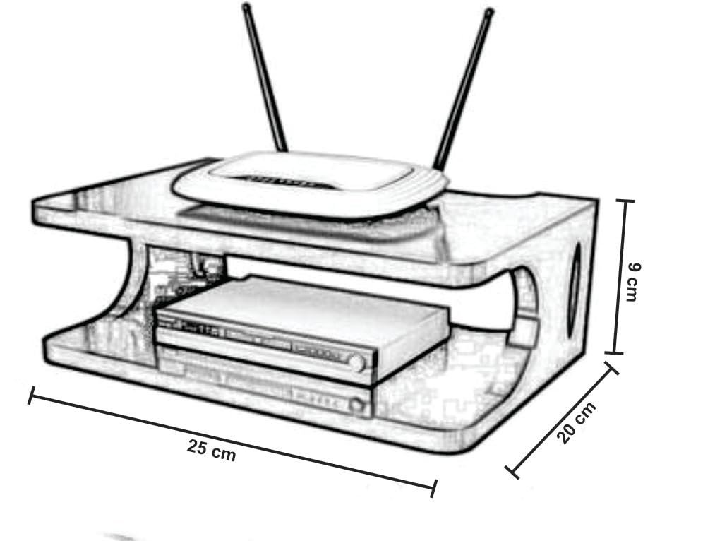 Dime Store Set top Box Stand | WiFi Router Holder Wooden Wall Shelves | Setup Box Stand for Home | Wall Mount Stylish WiFi Router Holder TV Cabinet Living Room Furniture - Image 9
