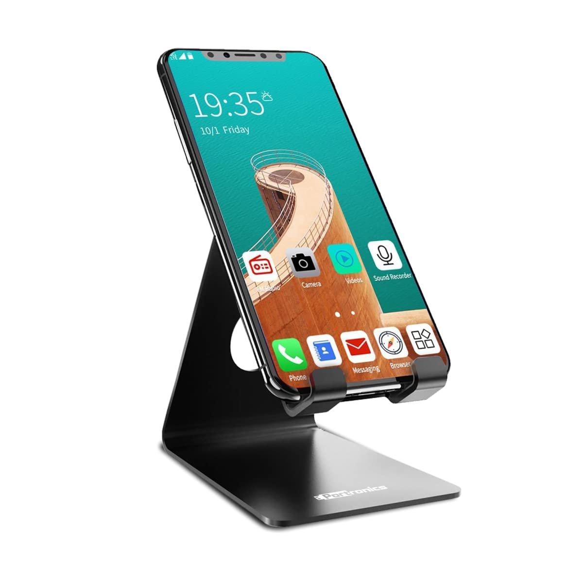 Portronics MODESK Universal Mobile Holder Stand with Metal Body, Anti Skid Design, Light Weight for All Smartphones, Tablets, Kindle, iPad(Black) - Image 2
