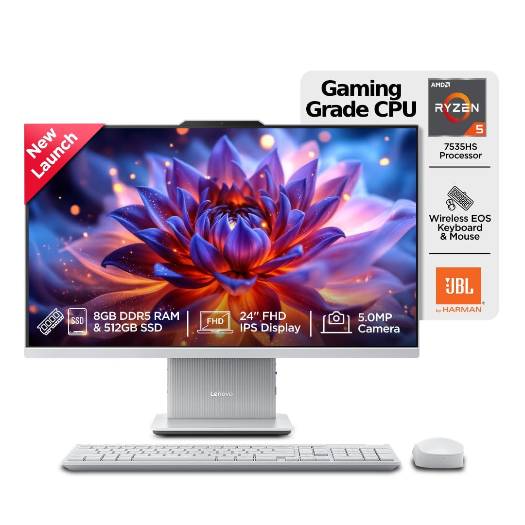 Lenovo Ideacentre AIO AMD Ryzen 5 7535HS 23.8" FHD IPS All-in-One Desktop(8GB RAM/512GB SSD/Win11/Microsoft 365 Basic + Office Home 2024/3Wx2 Speakers/5MP Camera/Wireless Keyboard & Mouse),F0HR009BIN - Image 2