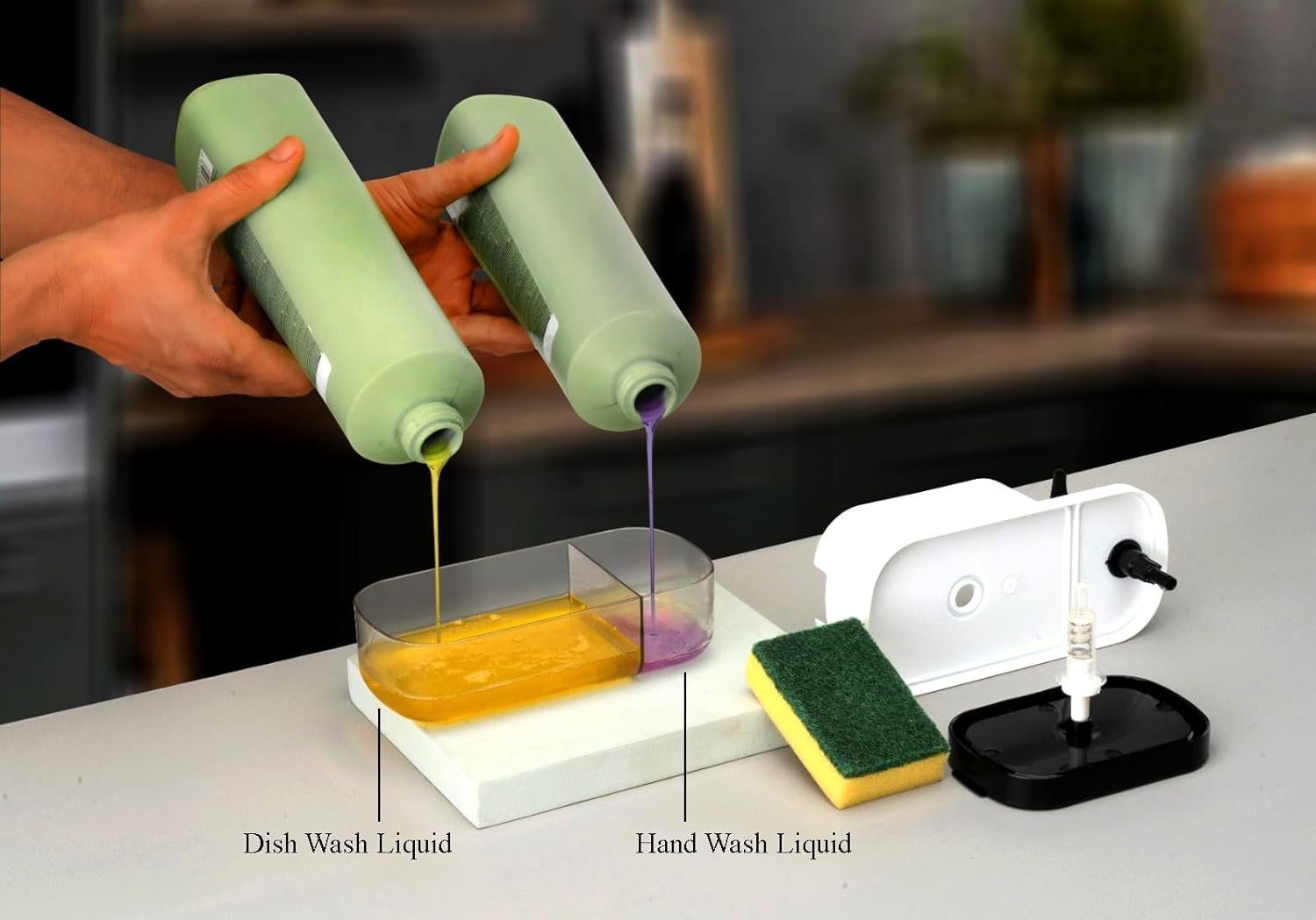 Markwell 3 in 1 Soap Pump Dispenser Dish Soap Liquid Dispenser Sponge Holder Dish Soap Pump Dispenser for Kitchen Sink Countertop Kitchen Bathroom (Multi-Color) - Image 7