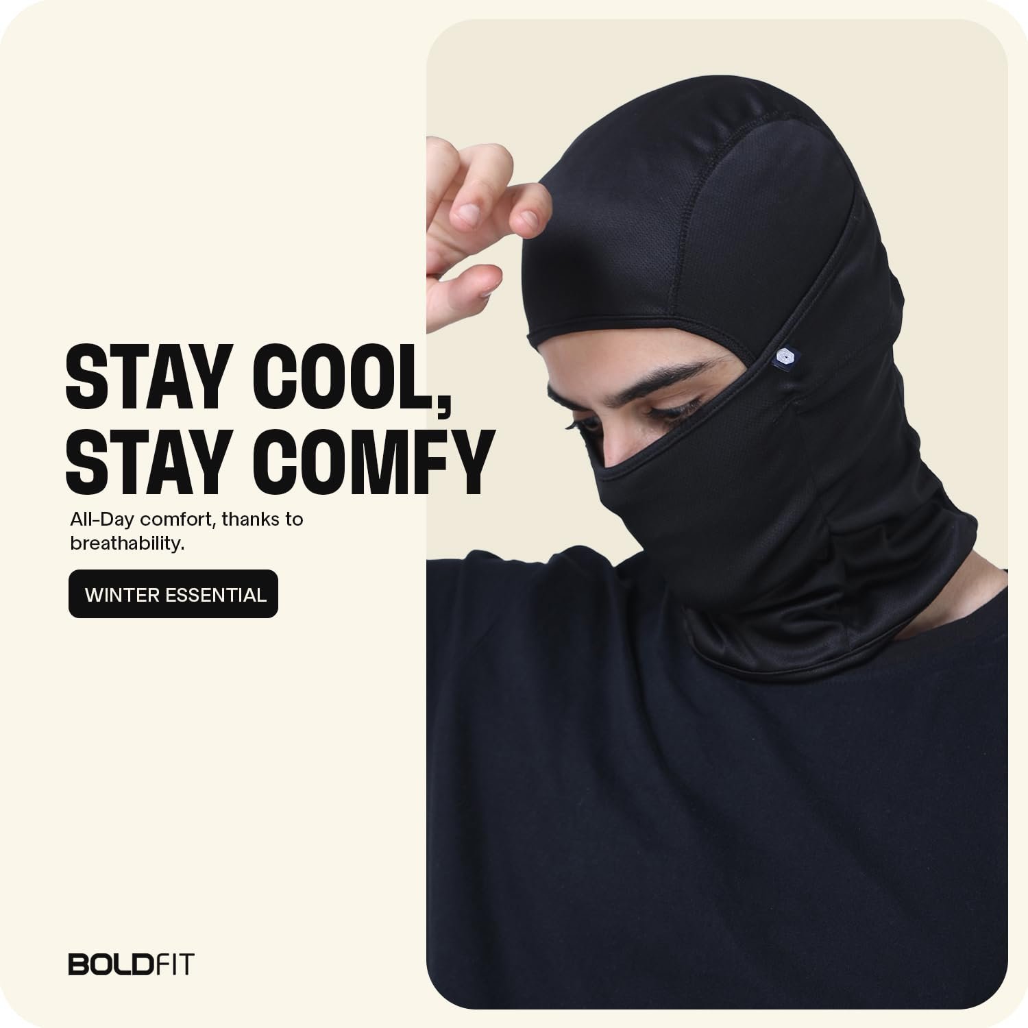 Boldfit face mask for Bikers Full face mask for Bikers Helmet Head Cover Balaclava for Men Bike Riding & Biker Head Cover for Helmet for Men Balaclava for Adult Black Masks for Bike Riding - Black - Image 6