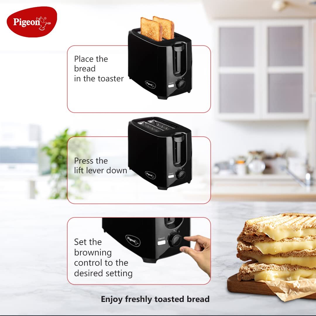 Pigeon 2 Slice Auto Pop up Toaster. A Smart Bread Toaster for Your Home (750 Watt) (Black) - Image 6