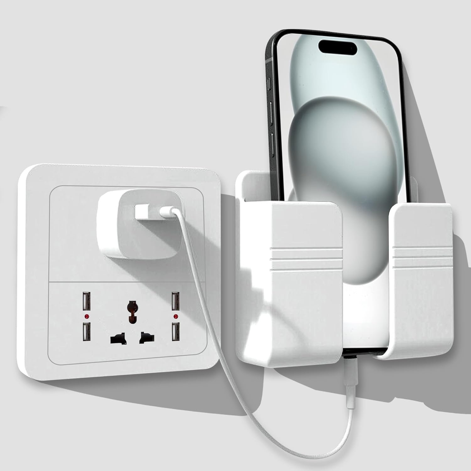 Tensea ABS Mobile Phone Charging Stand,Multi-Functional Storage Holder,Bedside Fixed Rack,Bedroom,Office Accessories,Acrylonitrile Butadiene Styrene,White 01,Portable Electronic Devices,9.9x3x8.6 cm - Image 2