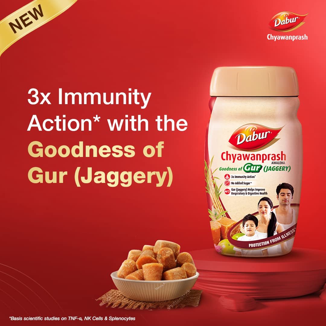 Dabur Chyawanprash Awaleha - 900g | With Goodness of Gur (Jaggery)| 3X Immunity Action | No added Sugar | Helps Improve Digestive & Respiratory Health | With Goodness of 40+ Ayurvedic Herbs - Image 3