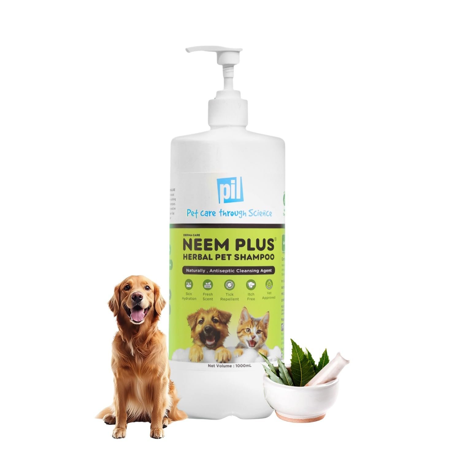 Pil Neem Plus Herbal Pet Shampoo 1000ml | Puppy Safe | Anti-Fungal, Anti-Ticks and Fleas, Antibacterial, Antiseptic & pH Balanced Dog Shampoo | Regular use Coat Cleansing Shampoo for Pets - Image 3