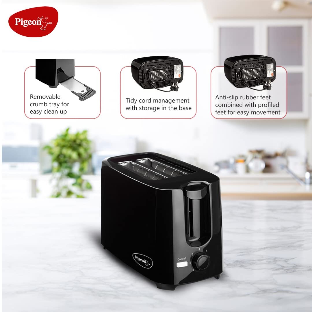 Pigeon 2 Slice Auto Pop up Toaster. A Smart Bread Toaster for Your Home (750 Watt) (Black) - Image 4