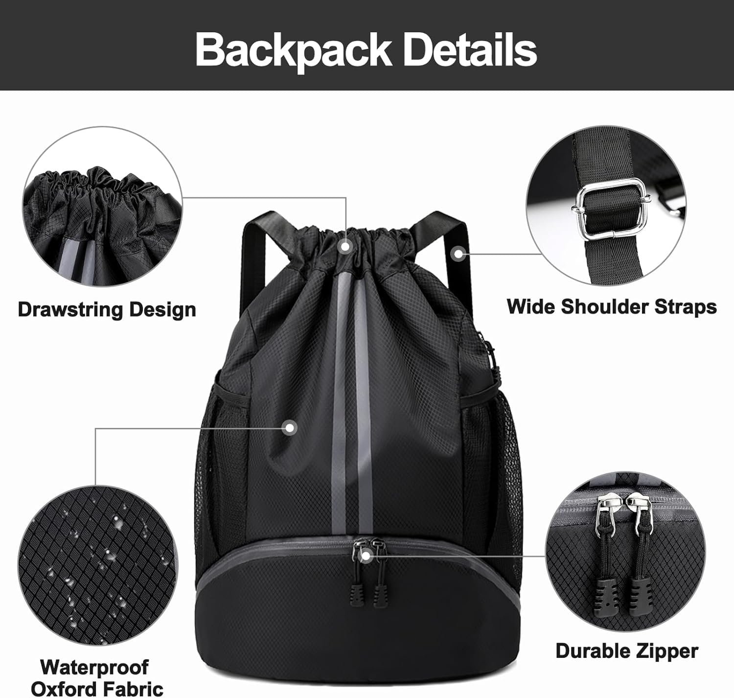 Leosportz Sports Drawstring Bag Backpack for Men Women - Basketball Bag Gym Backpack Dedicated Shoe Compartment | Waterproof Large Space Gym Bag - Image 6