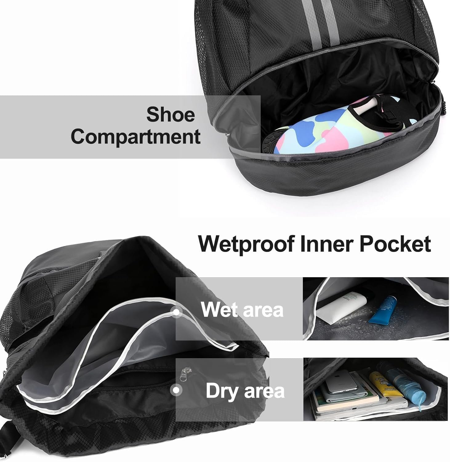 Leosportz Sports Drawstring Bag Backpack for Men Women - Basketball Bag Gym Backpack Dedicated Shoe Compartment | Waterproof Large Space Gym Bag - Image 3