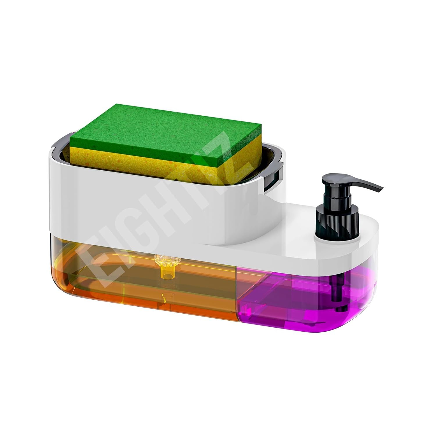 SWAPKART ABS Plastic 3 in 1 Soap Pump Dispenser Dish Soap Liquid Dispenser Sponge Holder Dish Soap Dispenser for Kitchen Sink Countertop Kitchen Bathroom (Multi-Color,Pack of 1) - Image 3