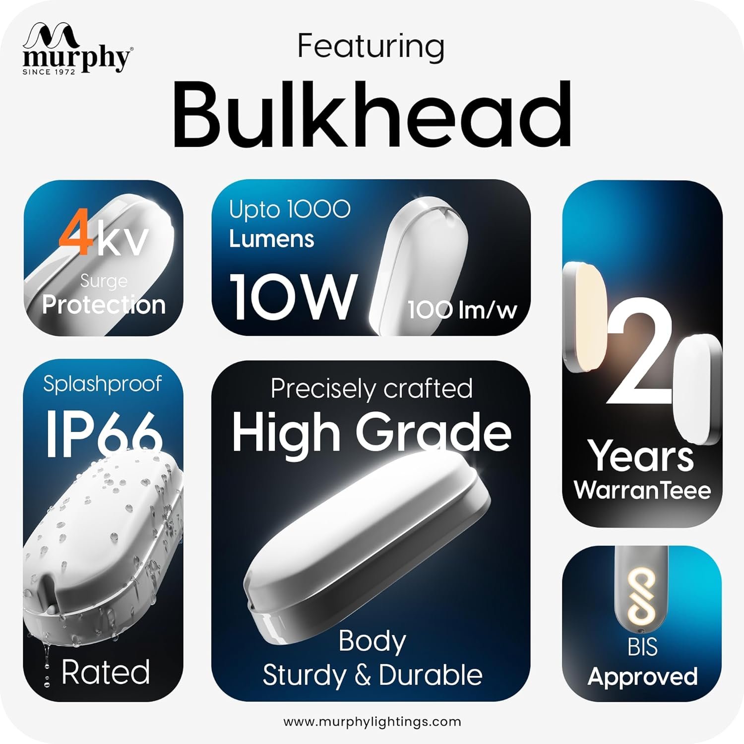 Murphy 10W LED Oval Shape Bulkhead Wall Lamp | IP66 Waterproof Outdoor Light for Gardens, Porches & Bathrooms | Cool White, Pack of 1 | 2-Year Warranty - Image 4