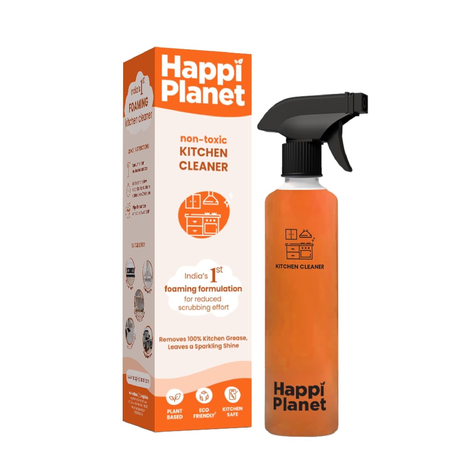 Happi Planet | Kitchen Cleaner | India’s 1st Foaming Formulation for Less Scrubbing | 500ml | Suitable for Stoves, Chimneys, Counter Tops, Appliances, Walls & Cabinets | Non Toxic & Natural - Image 2