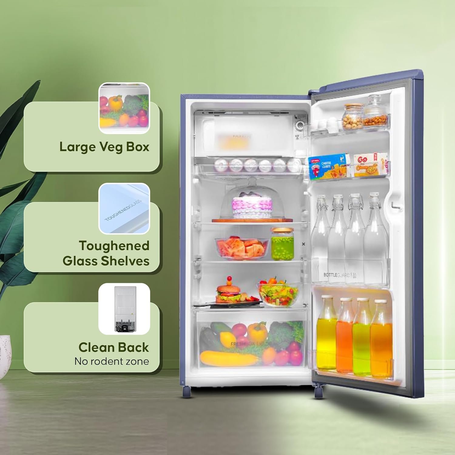 Haier 185L 2 Star Direct Cool Single Door Refrigerator | Toughened Glass Shelves | Large Veg Box | Fast Ice Making | Longer Cooling Retention | Easy Clean Back (HED-19TRB-N, Radish Blue) - Image 5