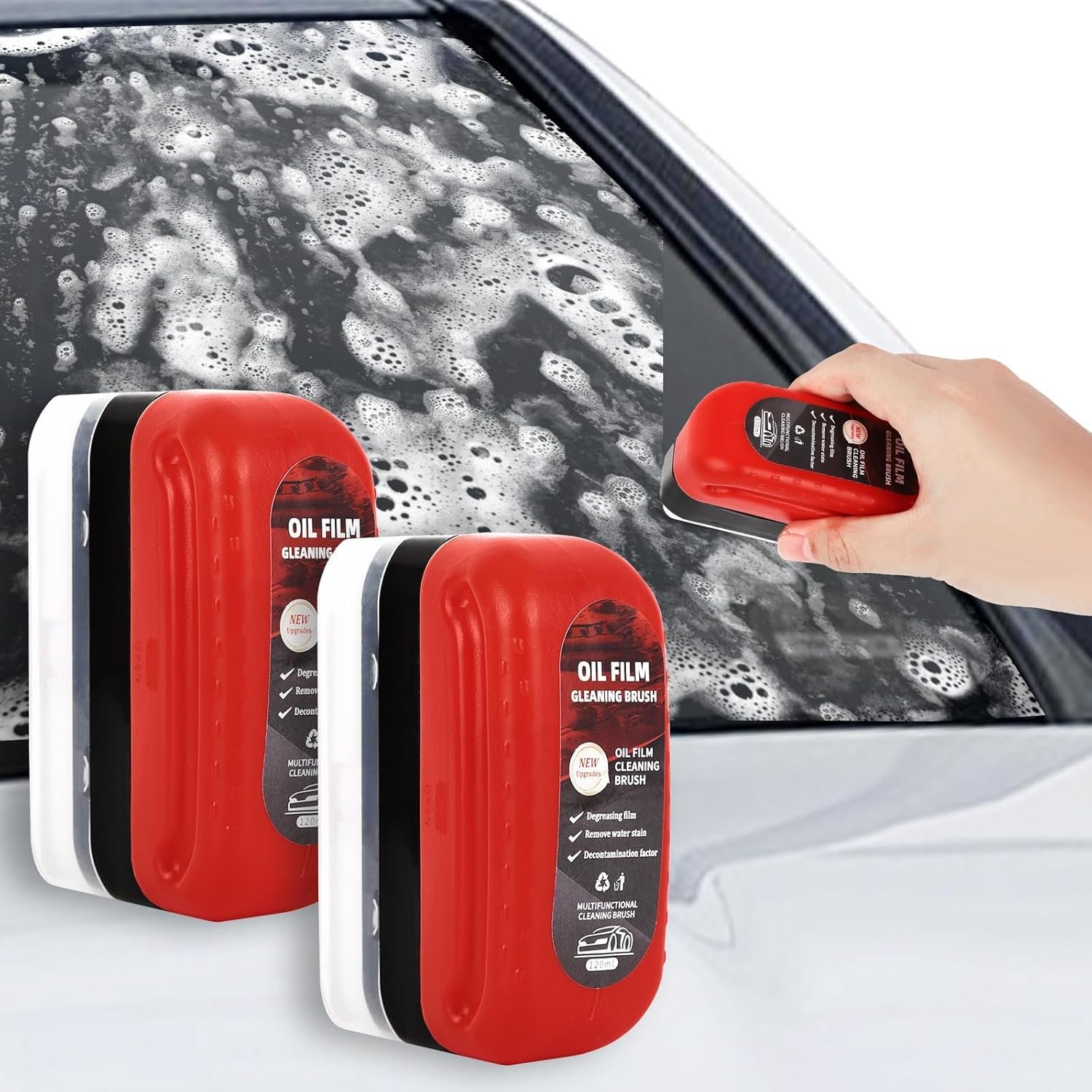 DOKIKO (Pack of 2) Automotive Oil Film Cleaning Brush, Glass Cleaning Board, Car Glass Oil Film Removal Cleaner, Powerful Windshield Cleaner & Remover, Enhance Visual Effect of Windshield - Image 2