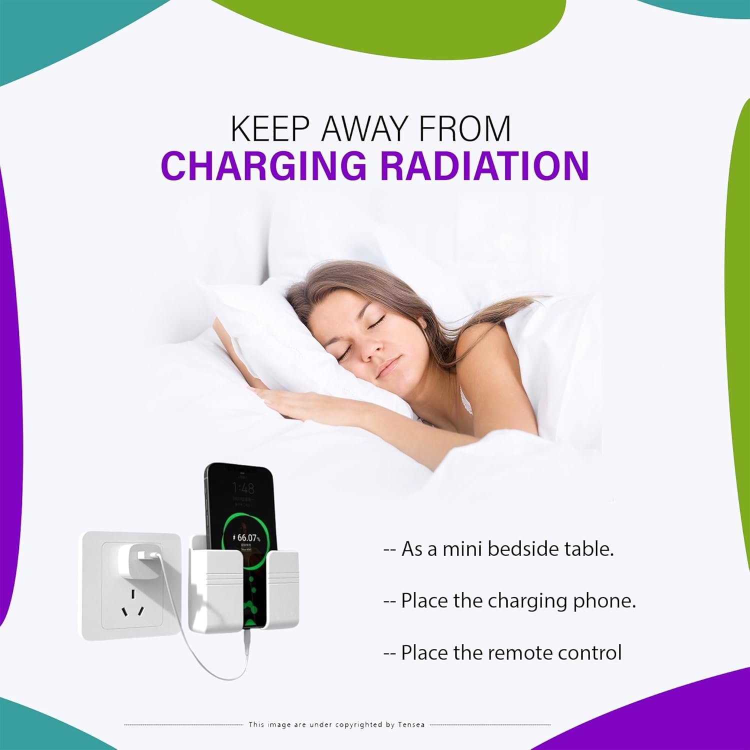 Tensea ABS Mobile Phone Charging Stand,Multi-Functional Storage Holder,Bedside Fixed Rack,Bedroom,Office Accessories,Acrylonitrile Butadiene Styrene,White 01,Portable Electronic Devices,9.9x3x8.6 cm - Image 4