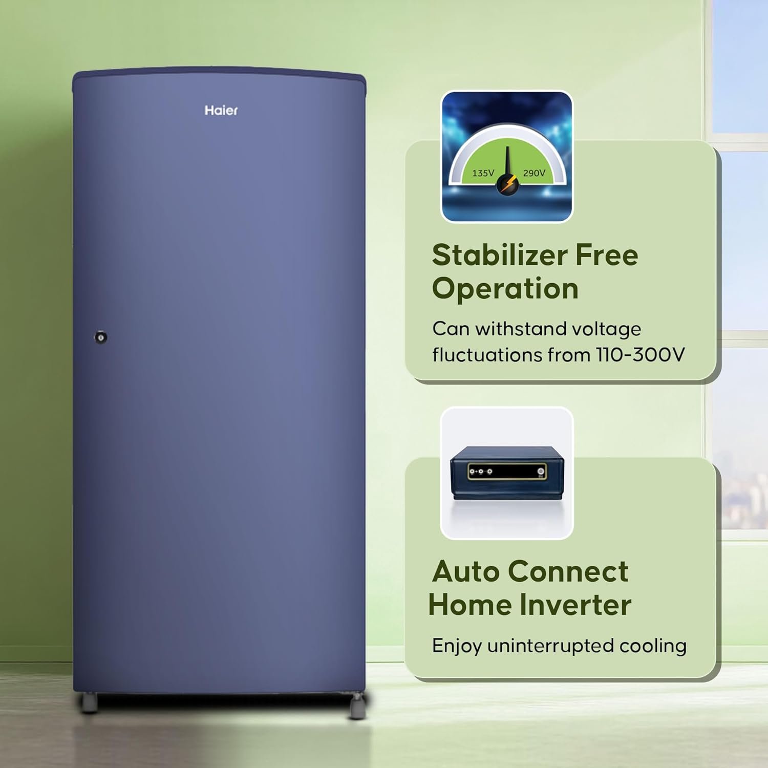 Haier 185L 2 Star Direct Cool Single Door Refrigerator | Toughened Glass Shelves | Large Veg Box | Fast Ice Making | Longer Cooling Retention | Easy Clean Back (HED-19TRB-N, Radish Blue) - Image 4