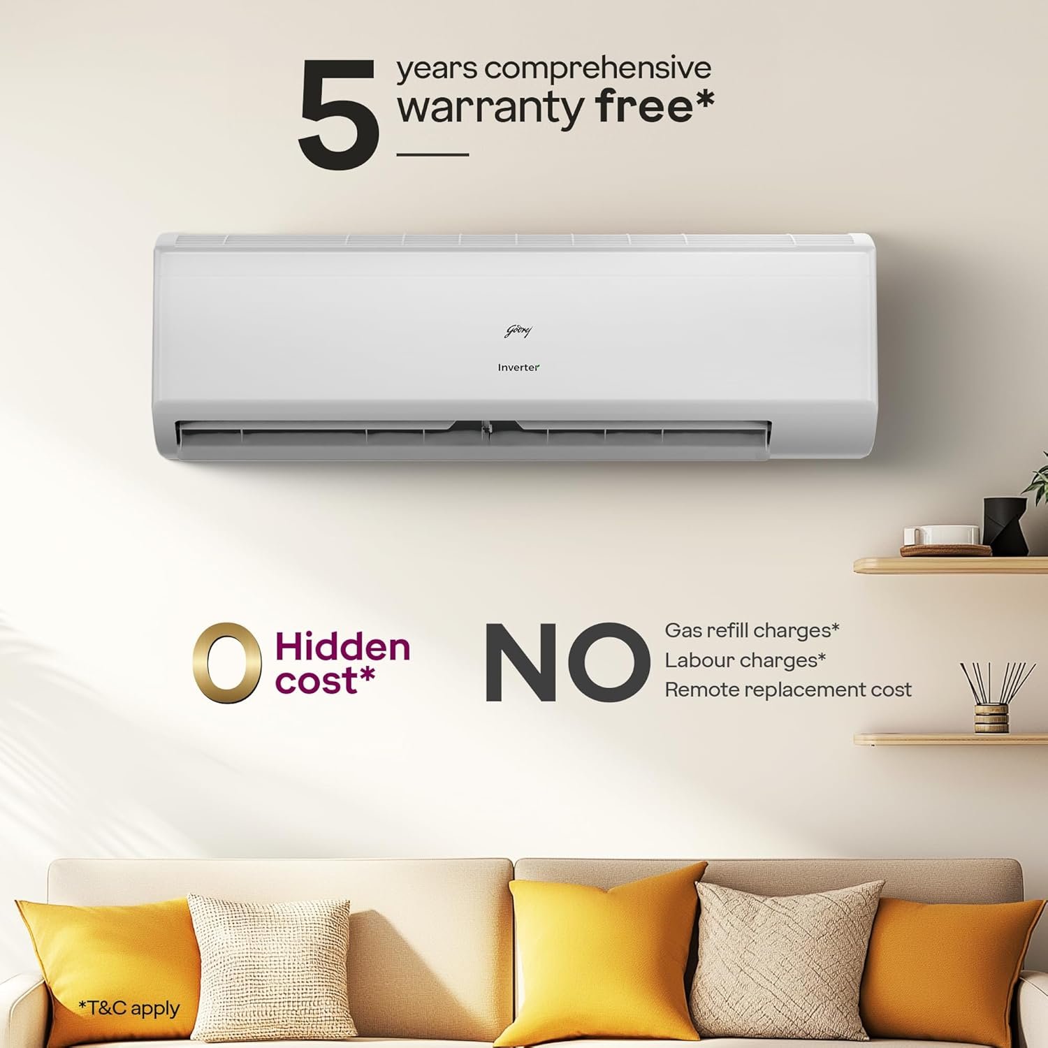Godrej 2 Ton 3 Star, 5 Years Comprehensive Warranty, AI Powered, 5-In-1 Convertible Cooling, Self Clean Inverter Split AC (Copper, 2025 Model, Heavy Duty Cooling At 52 °C, AC 2.0T EI 24I3T WZS, White) - Image 8
