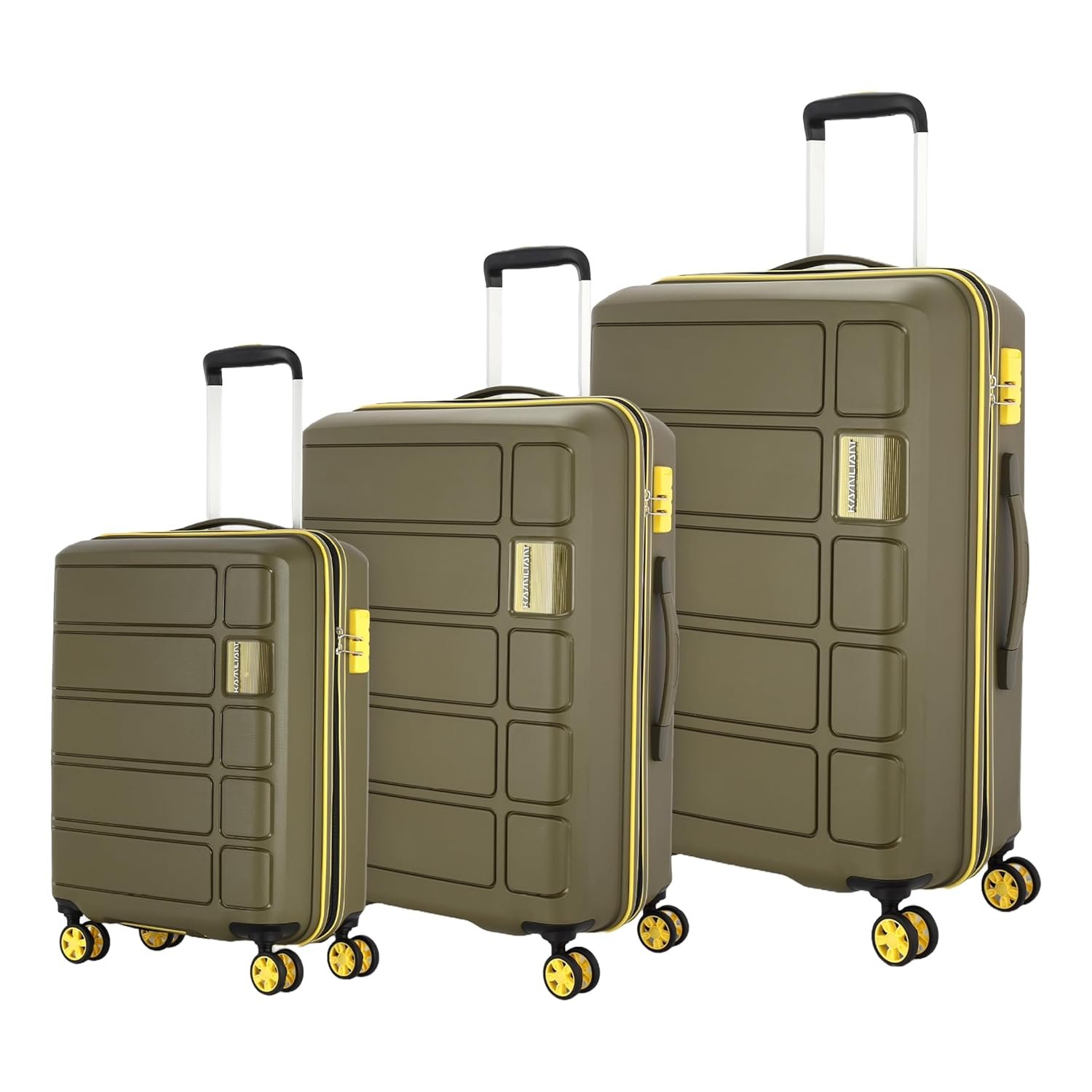 Kamiliant American Tourister Medium Polypropylene Harrier Zing 3-Piece Luggage Set - 56, 68 & 78 Cm Hard-Sided 8-Wheel Spinner Suitcases (Small, & Large) in Military Olive - Image 2