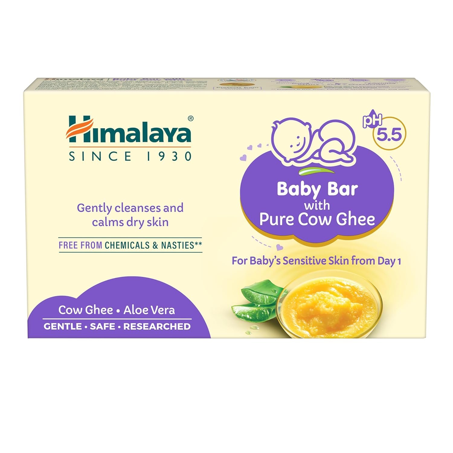 Himalaya Baby Bar with Pure Cow Ghee 125G|ph 5.5|Aloe vera|Soap free|Derma Tested | Safe for newborns|For baby's sensitive skin from day 1 - Image 2