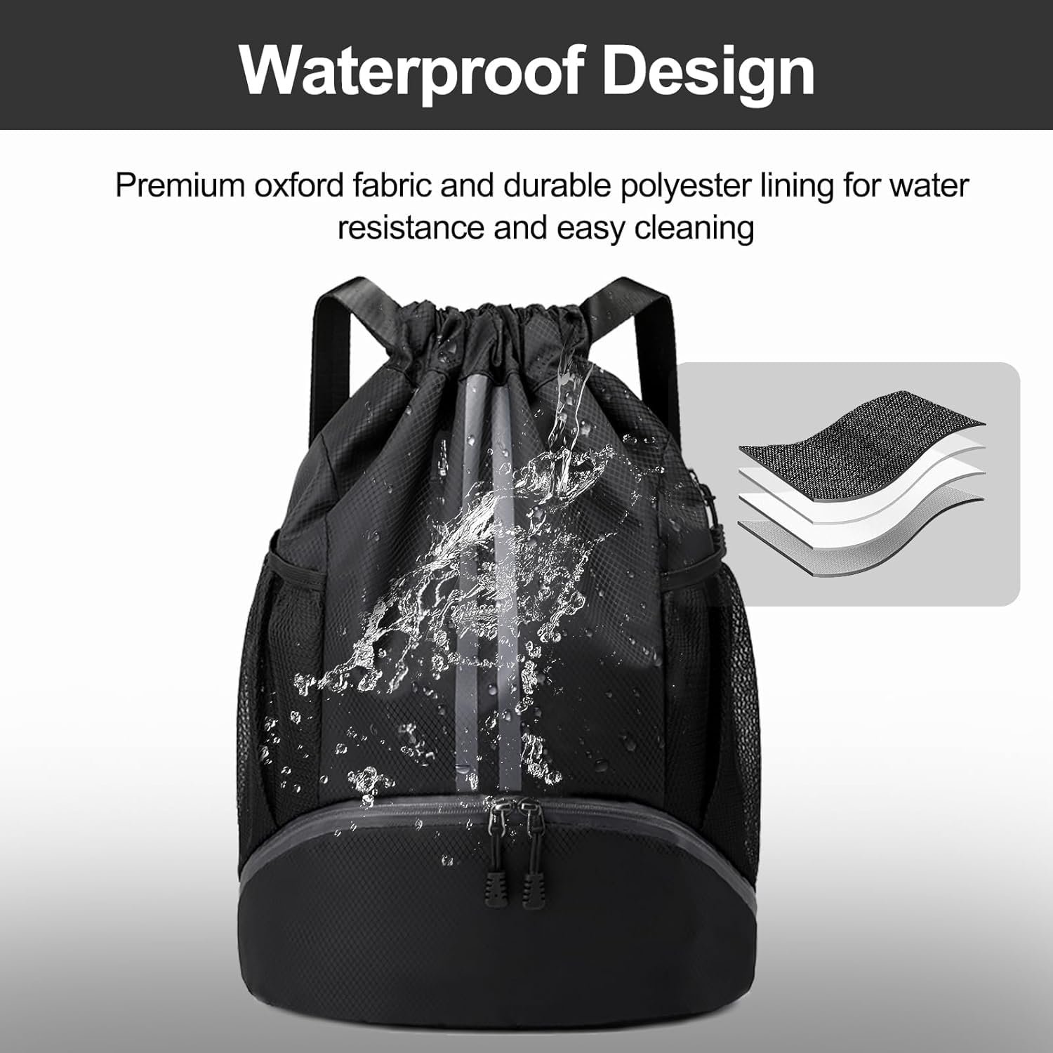 Leosportz Sports Drawstring Bag Backpack for Men Women - Basketball Bag Gym Backpack Dedicated Shoe Compartment | Waterproof Large Space Gym Bag - Image 7