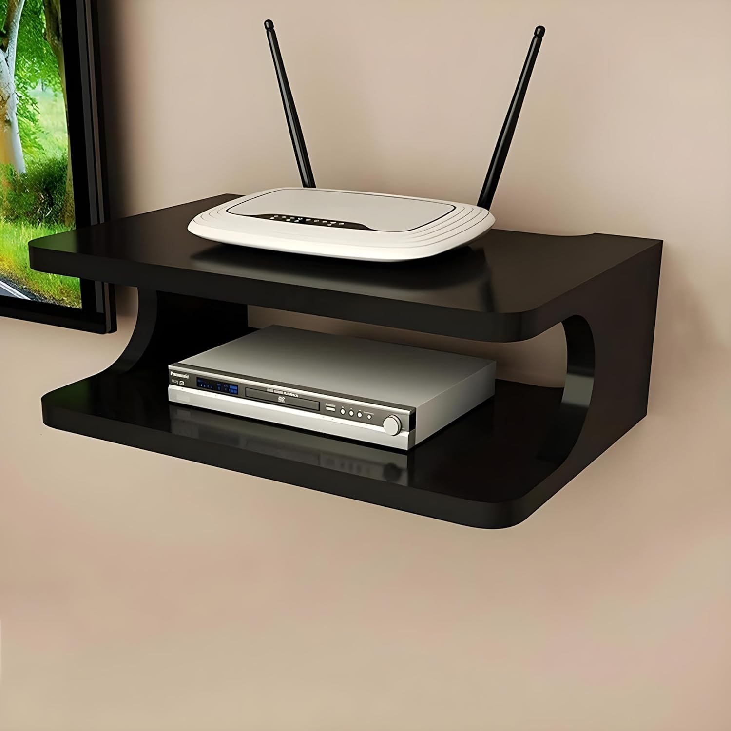 Dime Store Set top Box Stand | WiFi Router Holder Wooden Wall Shelves | Setup Box Stand for Home | Wall Mount Stylish WiFi Router Holder TV Cabinet Living Room Furniture - Image 2