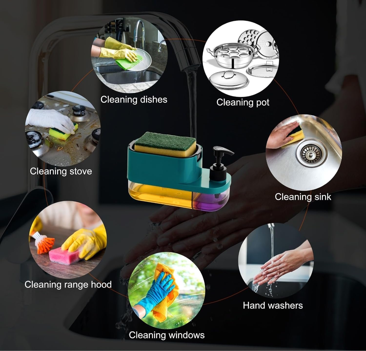 Markwell 3 in 1 Soap Pump Dispenser Dish Soap Liquid Dispenser Sponge Holder Dish Soap Pump Dispenser for Kitchen Sink Countertop Kitchen Bathroom (Multi-Color) - Image 3