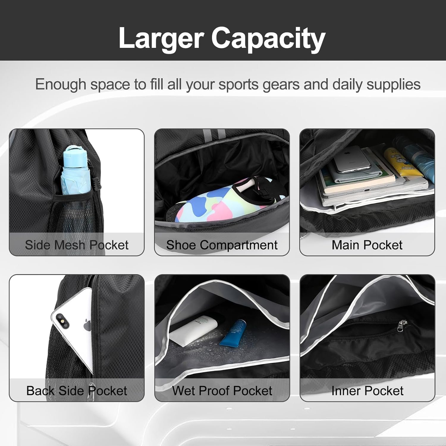 Leosportz Sports Drawstring Bag Backpack for Men Women - Basketball Bag Gym Backpack Dedicated Shoe Compartment | Waterproof Large Space Gym Bag - Image 5