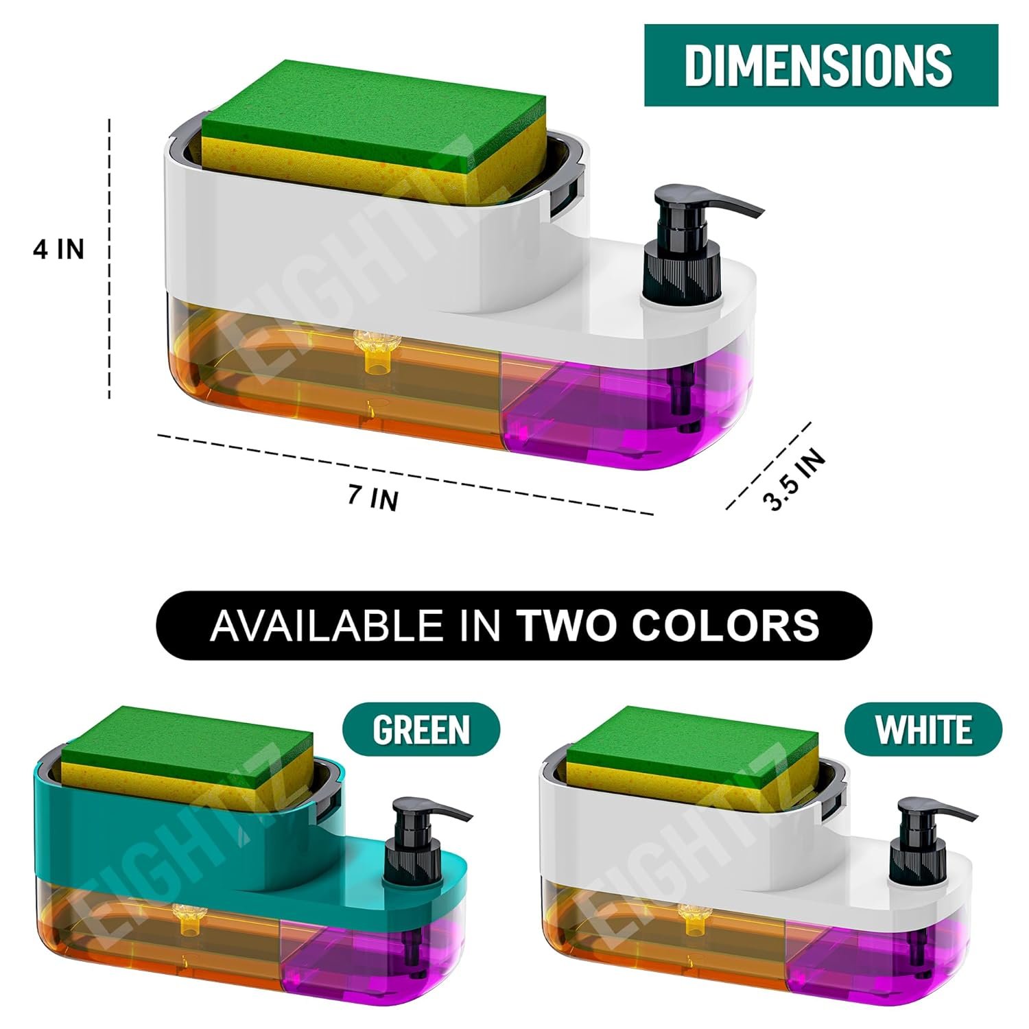SWAPKART ABS Plastic 3 in 1 Soap Pump Dispenser Dish Soap Liquid Dispenser Sponge Holder Dish Soap Dispenser for Kitchen Sink Countertop Kitchen Bathroom (Multi-Color,Pack of 1) - Image 4