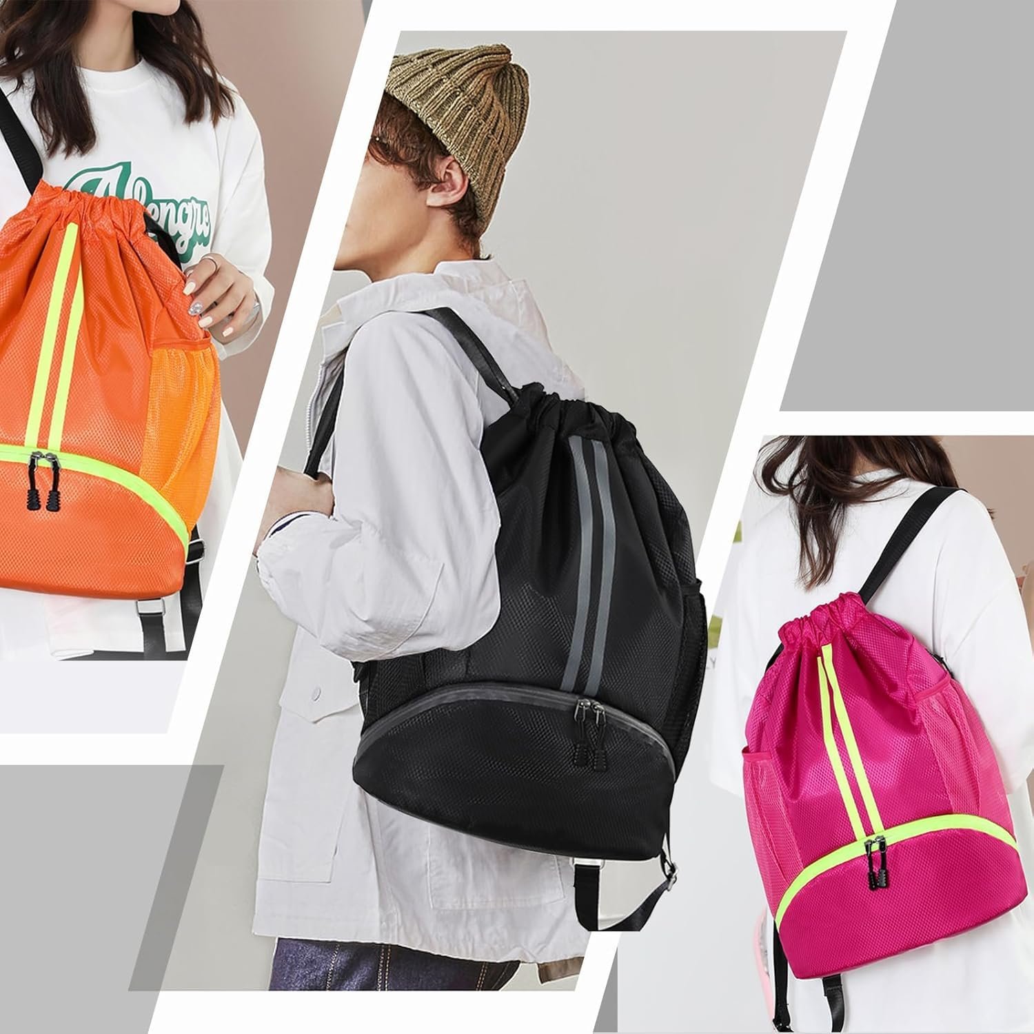 Leosportz Sports Drawstring Bag Backpack for Men Women - Basketball Bag Gym Backpack Dedicated Shoe Compartment | Waterproof Large Space Gym Bag - Image 10