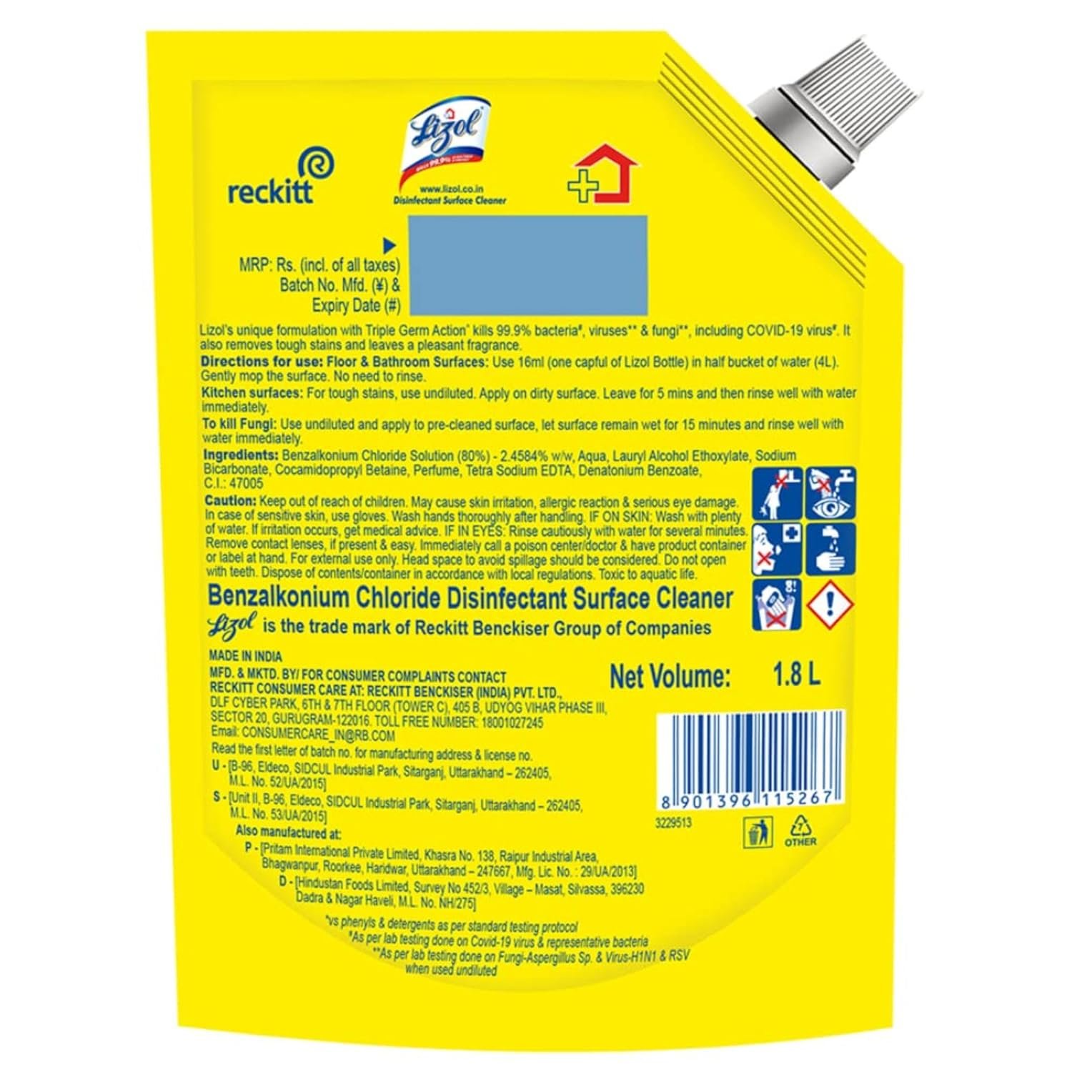 Lizol Disinfectant Surface & Floor Cleaner Liquid Refill Pack, Citrus - 1800 ml | Suitable for All Floor Cleaner Mops | Kills 99.9% Germs| India's #1 Floor Cleaner - Image 7