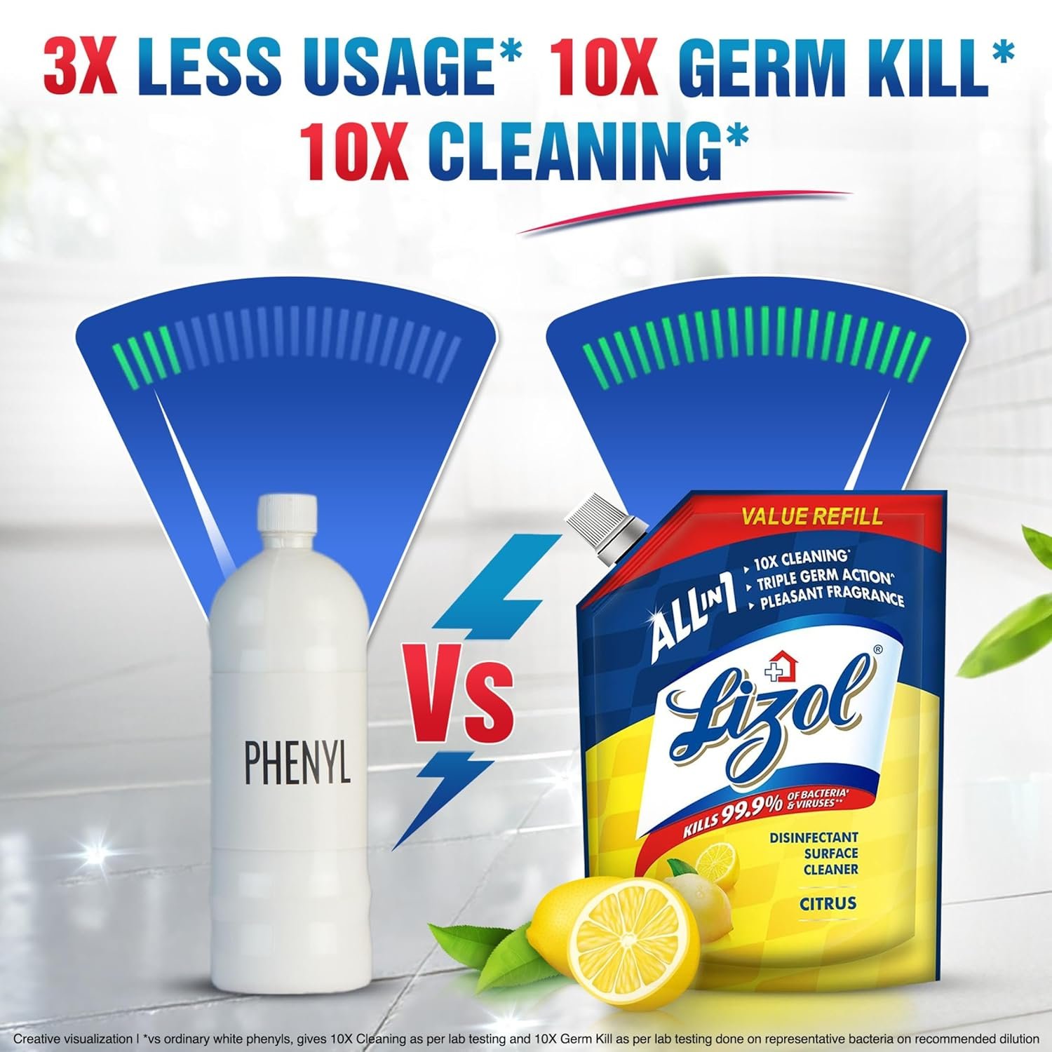 Lizol Disinfectant Surface & Floor Cleaner Liquid Refill Pack, Citrus - 1800 ml | Suitable for All Floor Cleaner Mops | Kills 99.9% Germs| India's #1 Floor Cleaner - Image 4