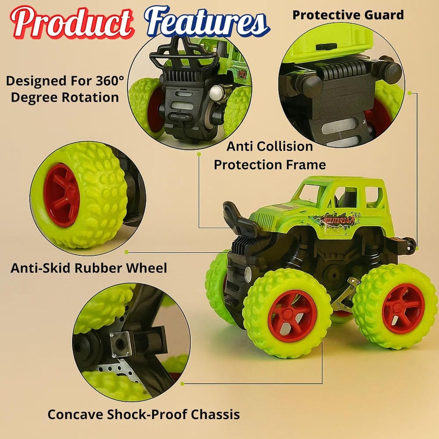 GRAPHENE 4WD Friction Powered Monster Truck Toy Push & Go Off-Road Car for Kids Amazing 360° Stunts All-Terrain Grip Vibrant Colors for Boys Girls Birthday Christmas Fun Play - Image 10