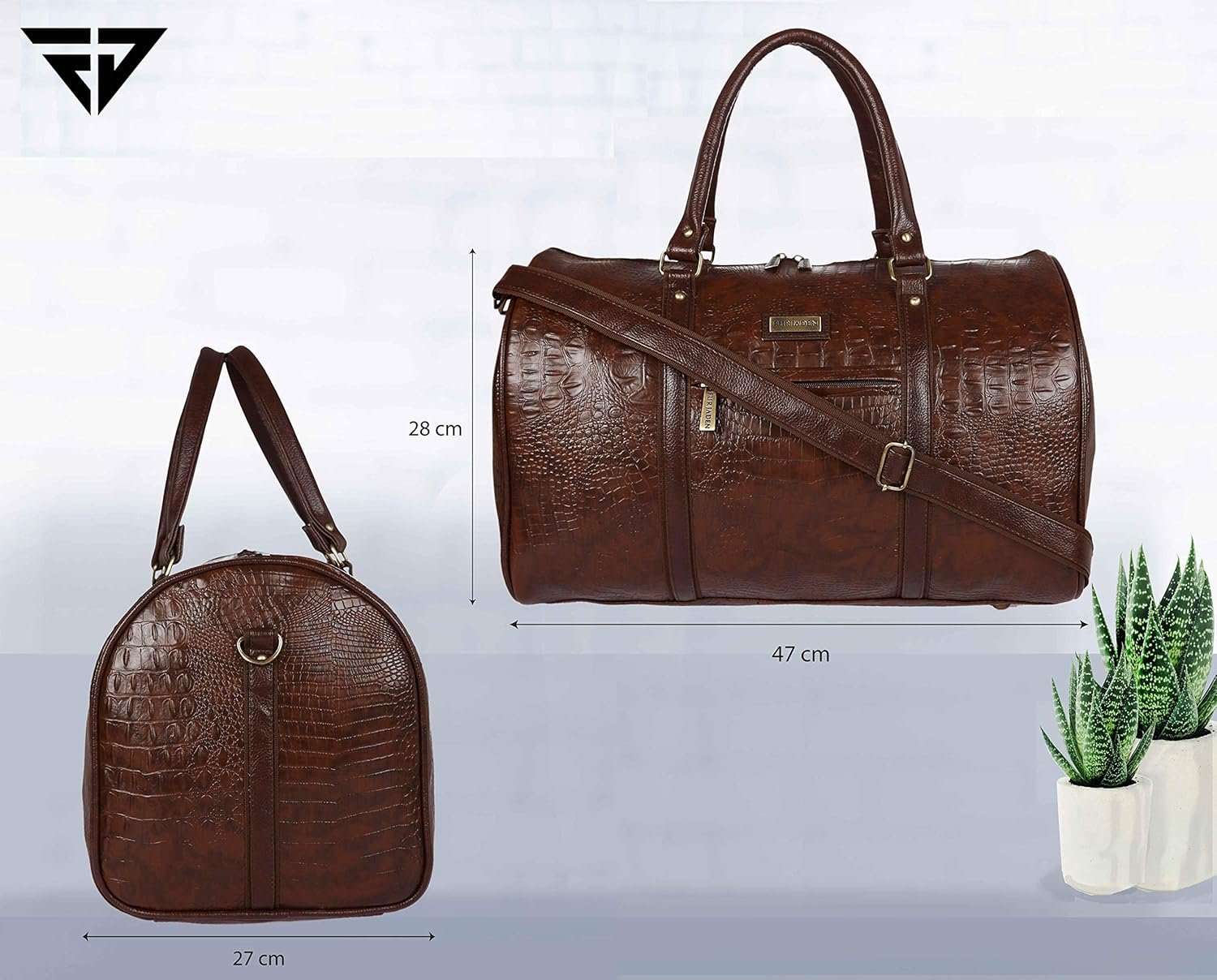 Fur Jaden Brown Textured Leatherette Stylish & Spacious Weekender Duffle Bag for Travel for Men and Women - Image 7