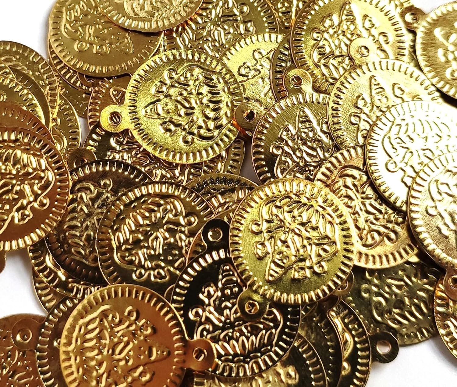 GoSetGet!(500 pcs) 14 MM Gold (250pcs) & Silver (250pcs) Lakshmi Kasu/Coin Coated Metal Beads for Embroidery, Jewelry & Arts (Gold_Silver-500) - Image 9