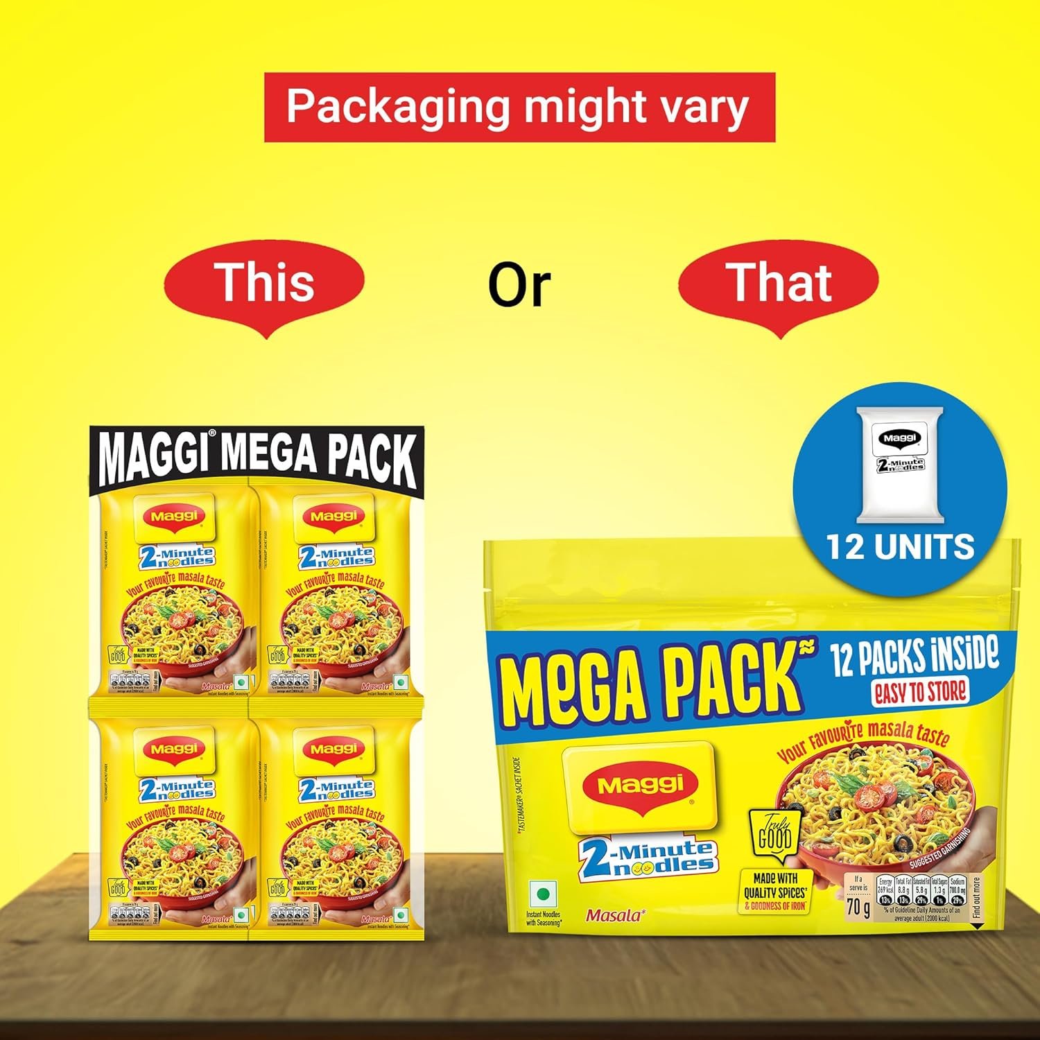 MAGGI 2-Minute Instant Noodles, Masala Noodles With Goodness Of Iron, Made With Choicest Quality Spices, Favourite Masala Taste, 840g Pouch (Pack of 12, 70 g each) - Image 4