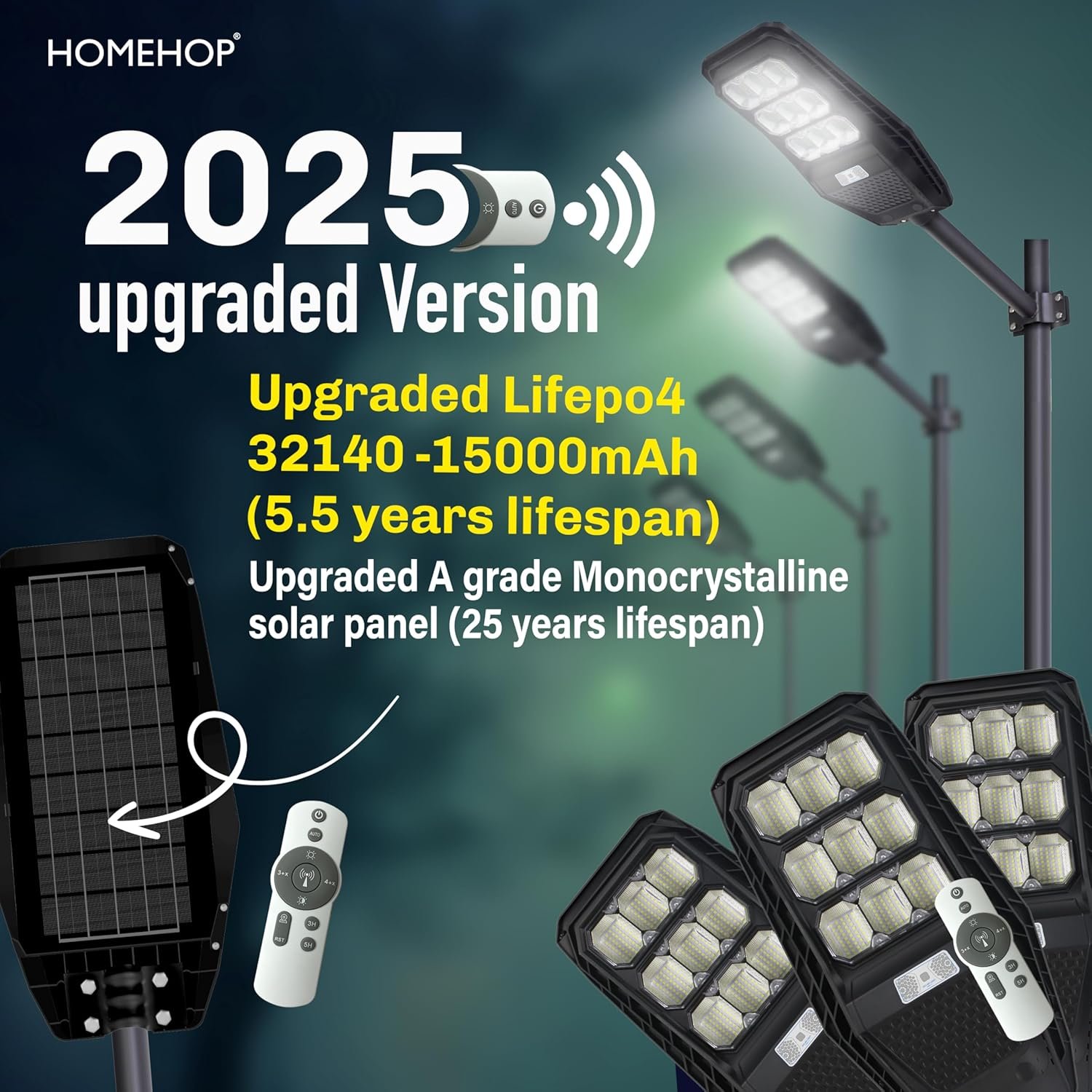 Homehop 100W Solar Street Light Outdoor Waterproof Motion Sensor Security Automatic Wireless Wall Lamp for Home & Garden with Remote Control (Cool White) - Image 3