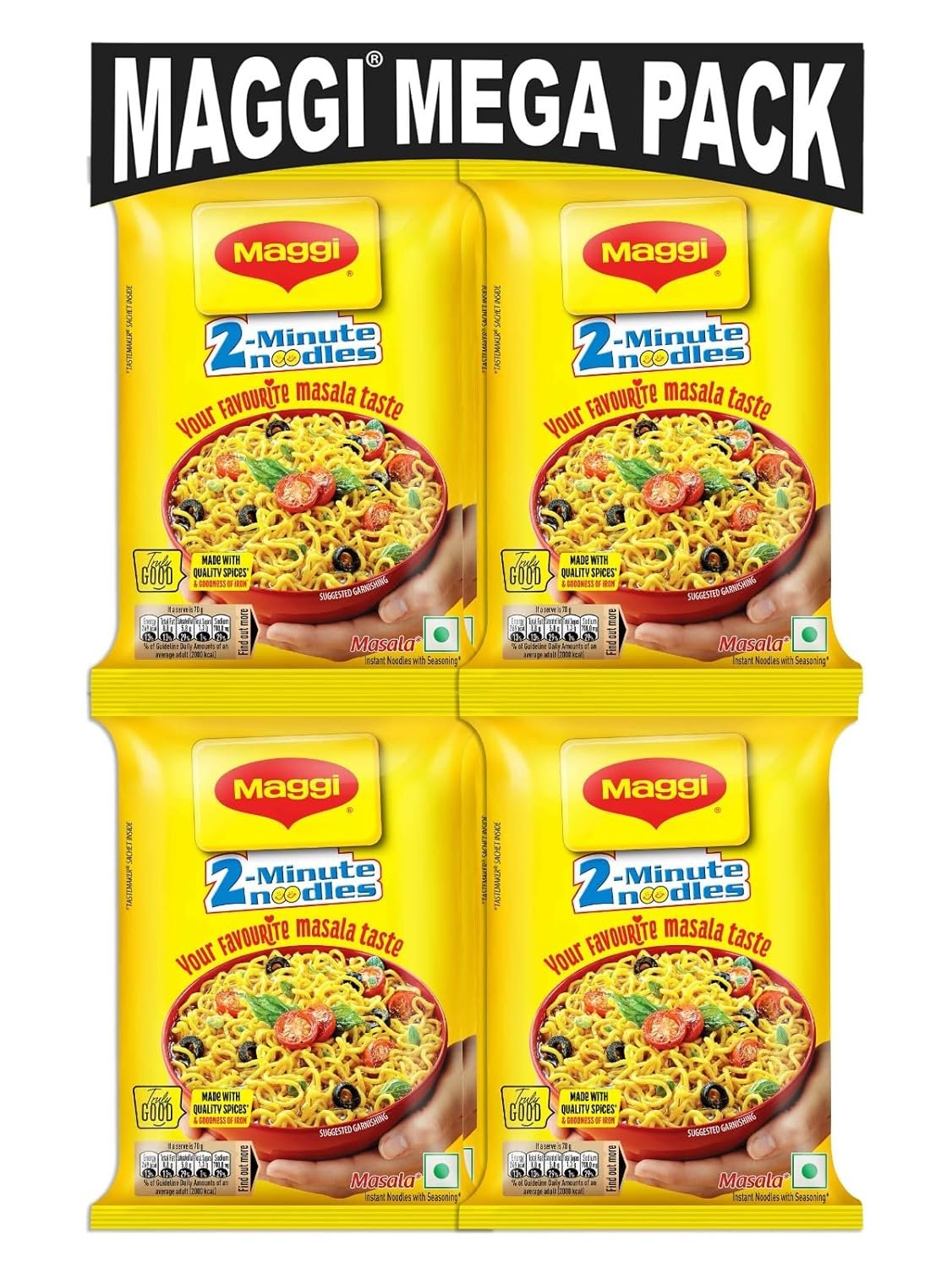 MAGGI 2-Minute Instant Noodles, Masala Noodles With Goodness Of Iron, Made With Choicest Quality Spices, Favourite Masala Taste, 840g Pouch (Pack of 12, 70 g each) - Image 2