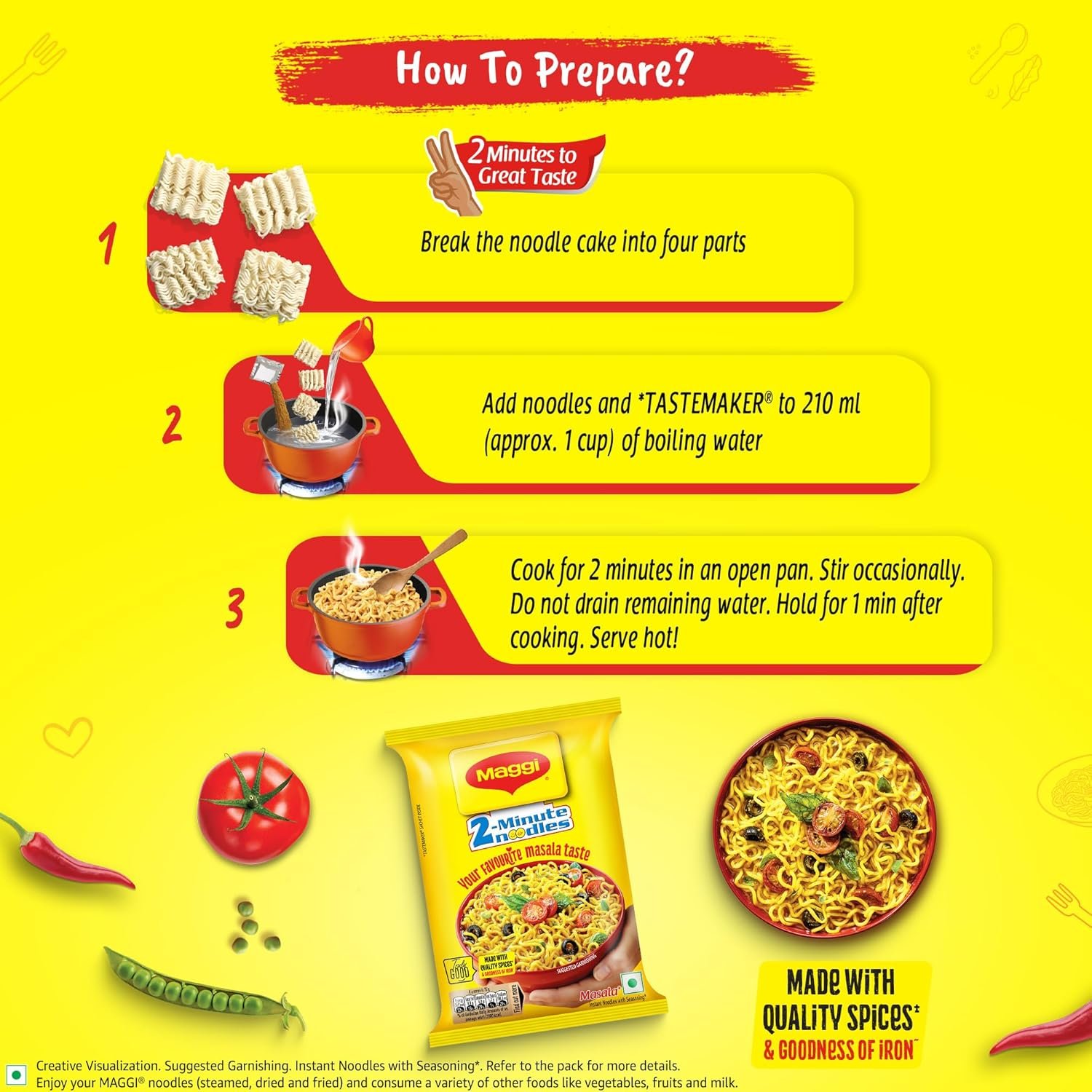 MAGGI 2-Minute Instant Noodles, Masala Noodles With Goodness Of Iron, Made With Choicest Quality Spices, Favourite Masala Taste, 840g Pouch (Pack of 12, 70 g each) - Image 8