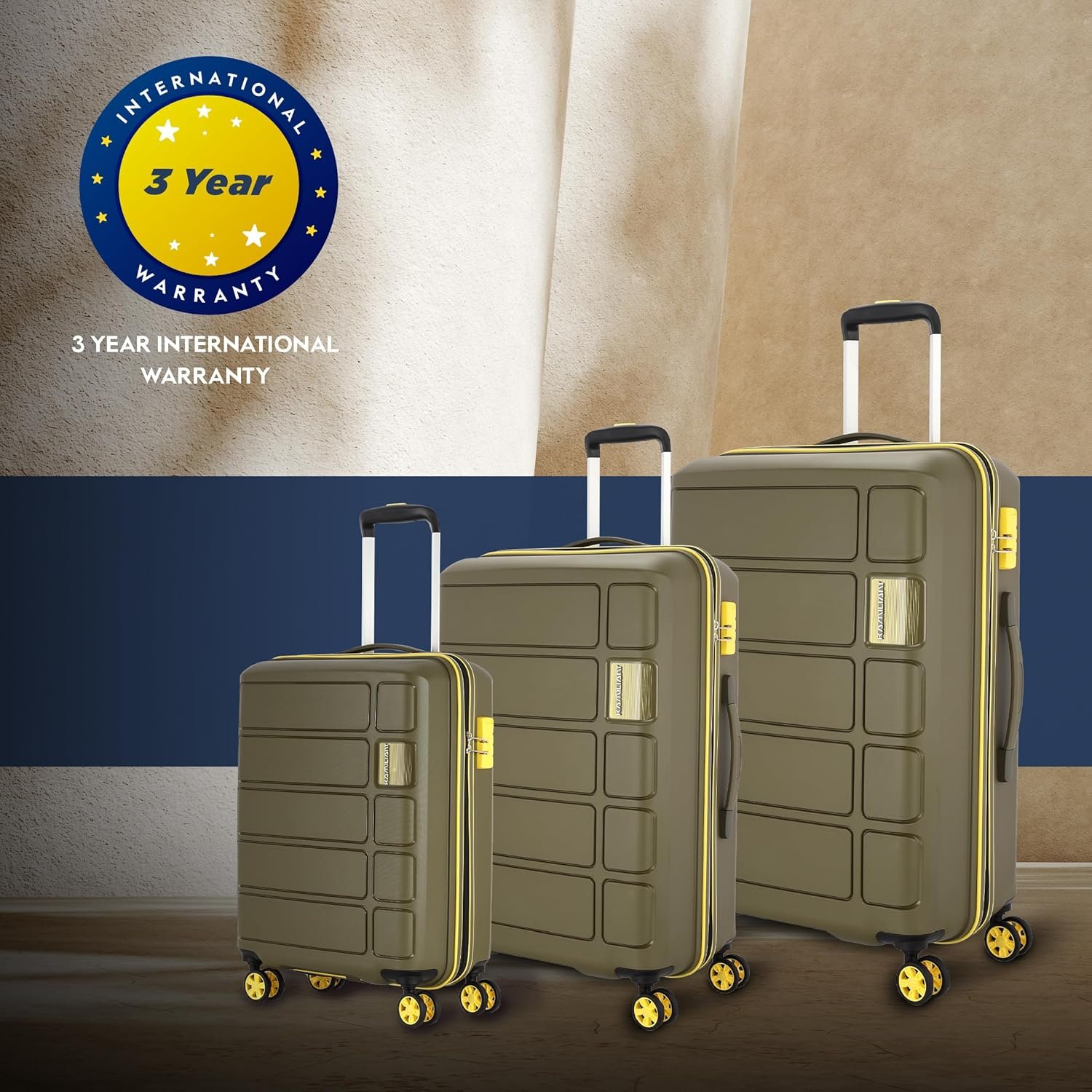 Kamiliant American Tourister Medium Polypropylene Harrier Zing 3-Piece Luggage Set - 56, 68 & 78 Cm Hard-Sided 8-Wheel Spinner Suitcases (Small, & Large) in Military Olive - Image 3