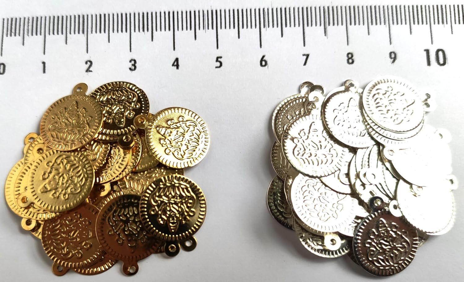 GoSetGet!(500 pcs) 14 MM Gold (250pcs) & Silver (250pcs) Lakshmi Kasu/Coin Coated Metal Beads for Embroidery, Jewelry & Arts (Gold_Silver-500) - Image 3