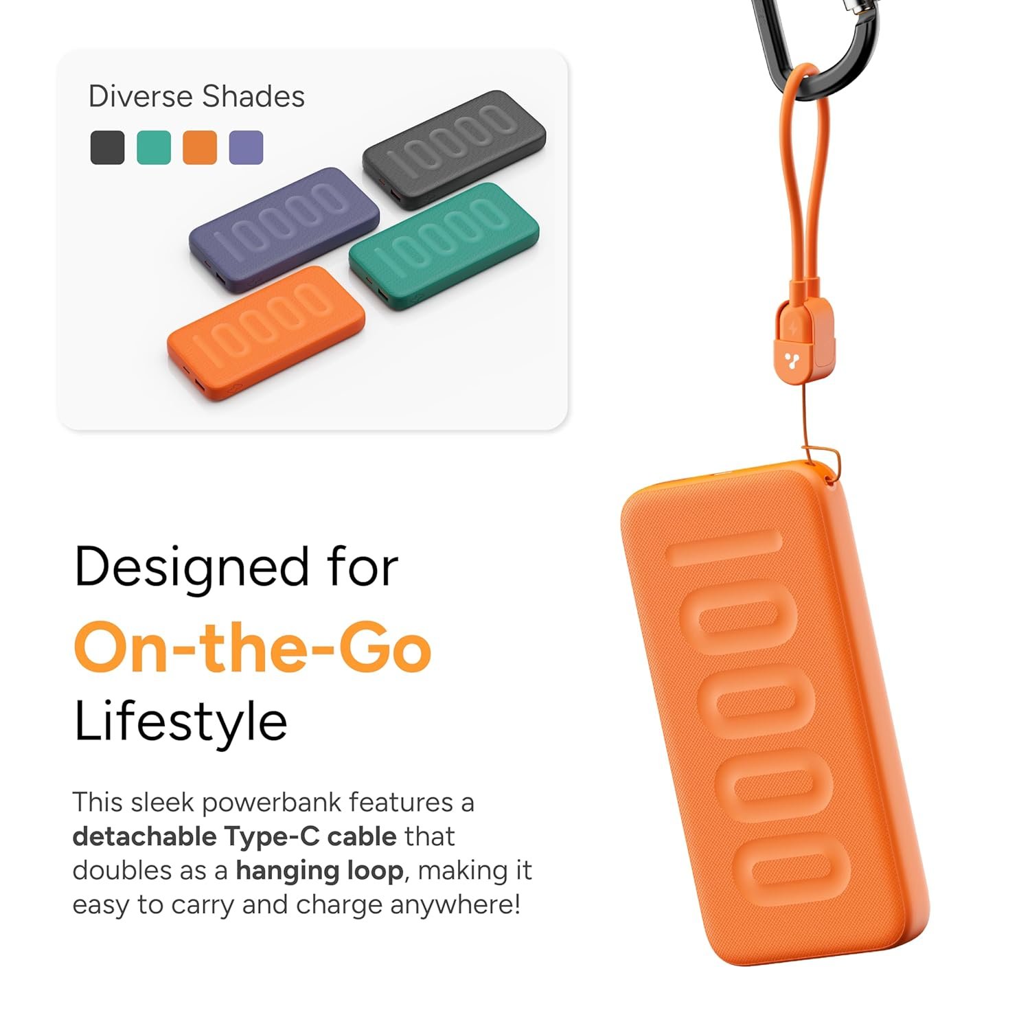 Ambrane 10000mAh Slim & Compact Powerbank with in-Build Type C Cable, 22.5W Fast Charging, USB & Type C Output, Power Delivery, Quick Charge for iPhone, Android & Tablets, Earbuds, (Stylo N10,Black) - Image 6