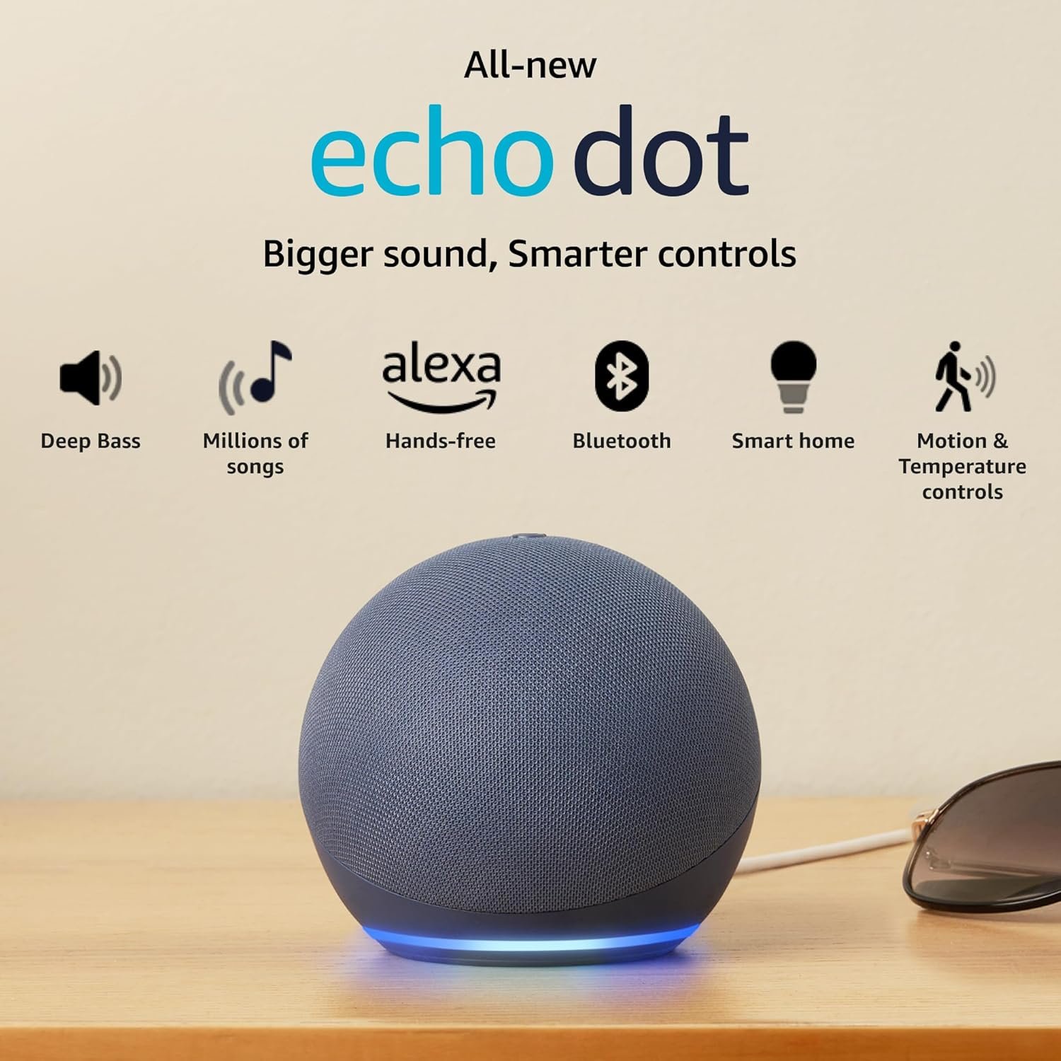 Amazon Echo Dot (5th Gen) | Smart speaker with Bigger sound, Motion Detection, Temperature Sensor, Alexa and Bluetooth| Blue - Image 2