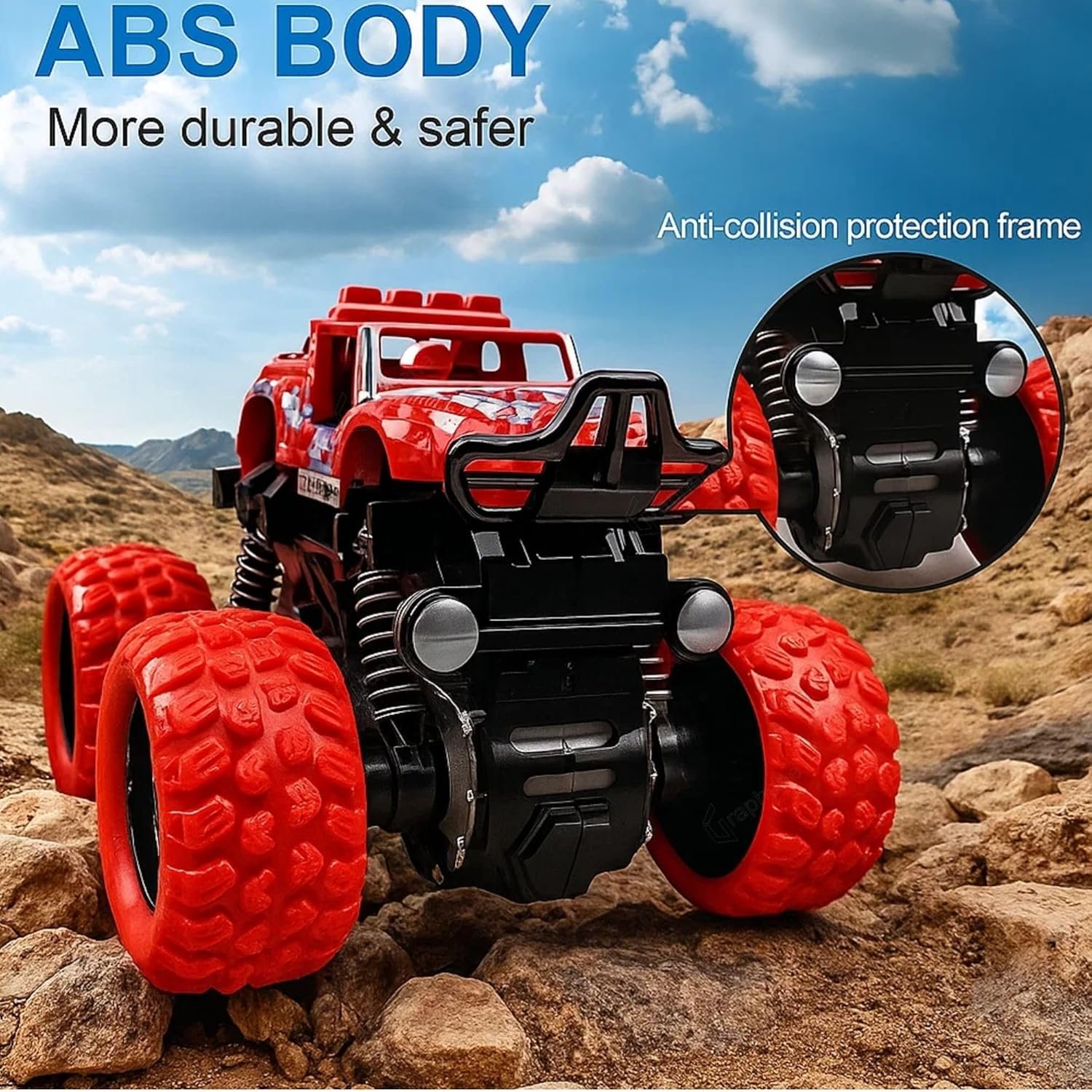 GRAPHENE 4WD Friction Powered Monster Truck Toy Push & Go Off-Road Car for Kids Amazing 360° Stunts All-Terrain Grip Vibrant Colors for Boys Girls Birthday Christmas Fun Play - Image 8