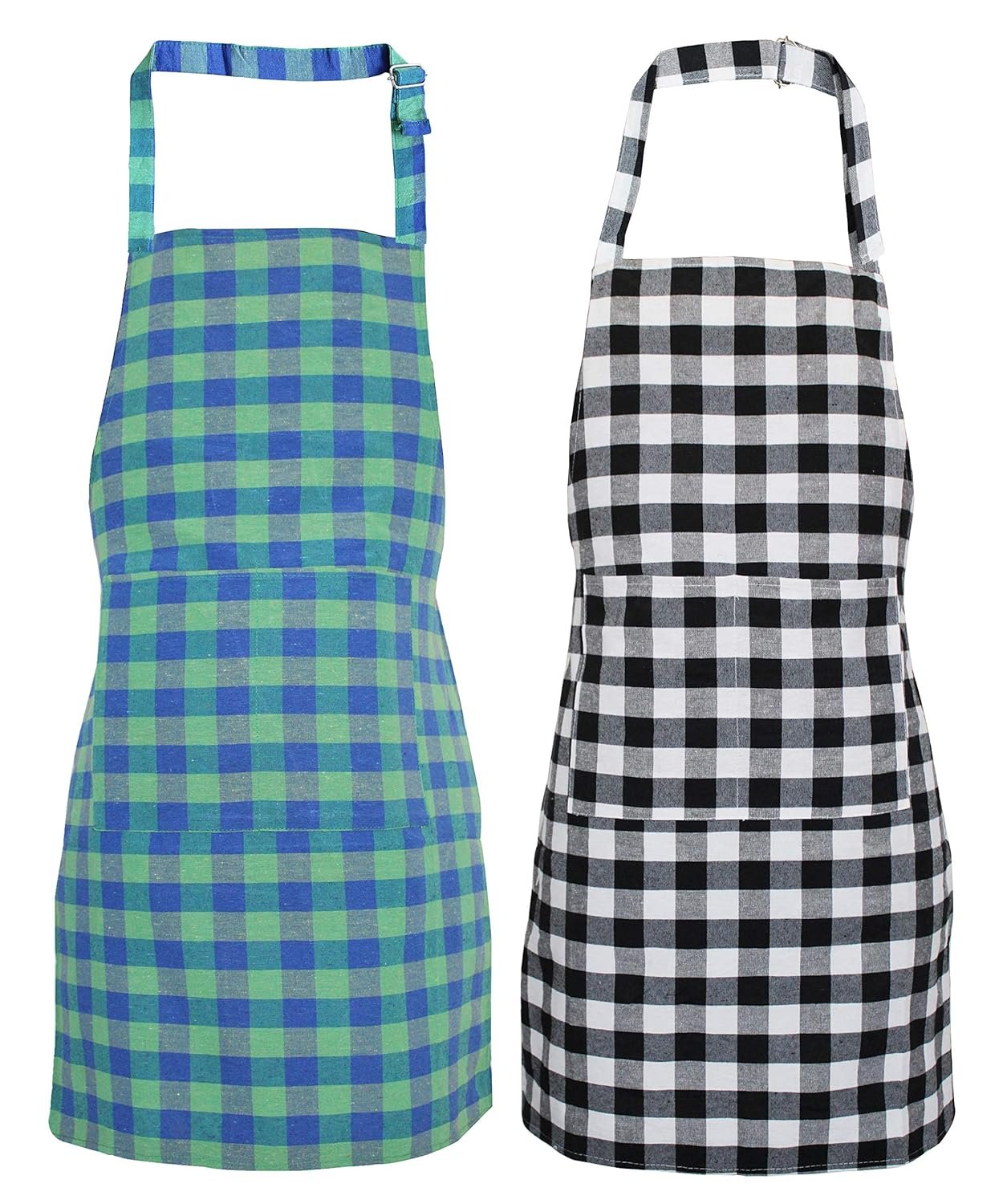 GLUN Waterproof Unisex Kitchen Checkered Design Apron with 2 Front Centre Pocket With Adjustable Neck Strap (Pack Of 2) - Image 2