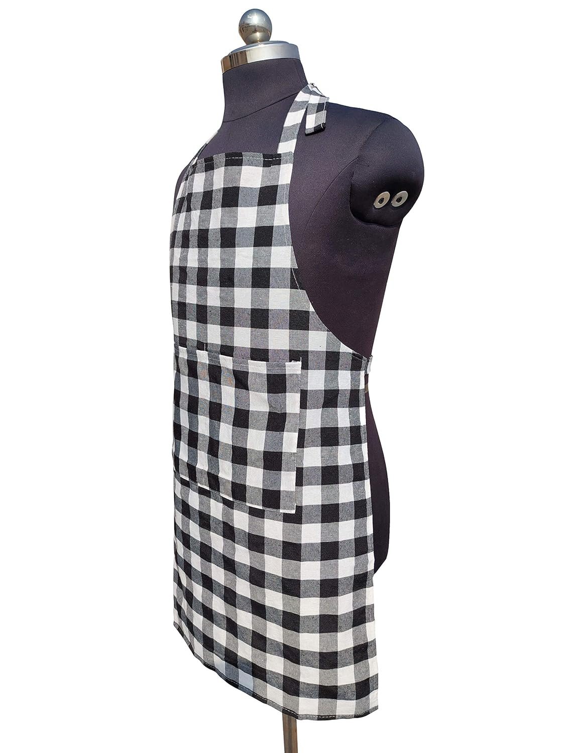 GLUN Waterproof Unisex Kitchen Checkered Design Apron with 2 Front Centre Pocket With Adjustable Neck Strap (Pack Of 2) - Image 6