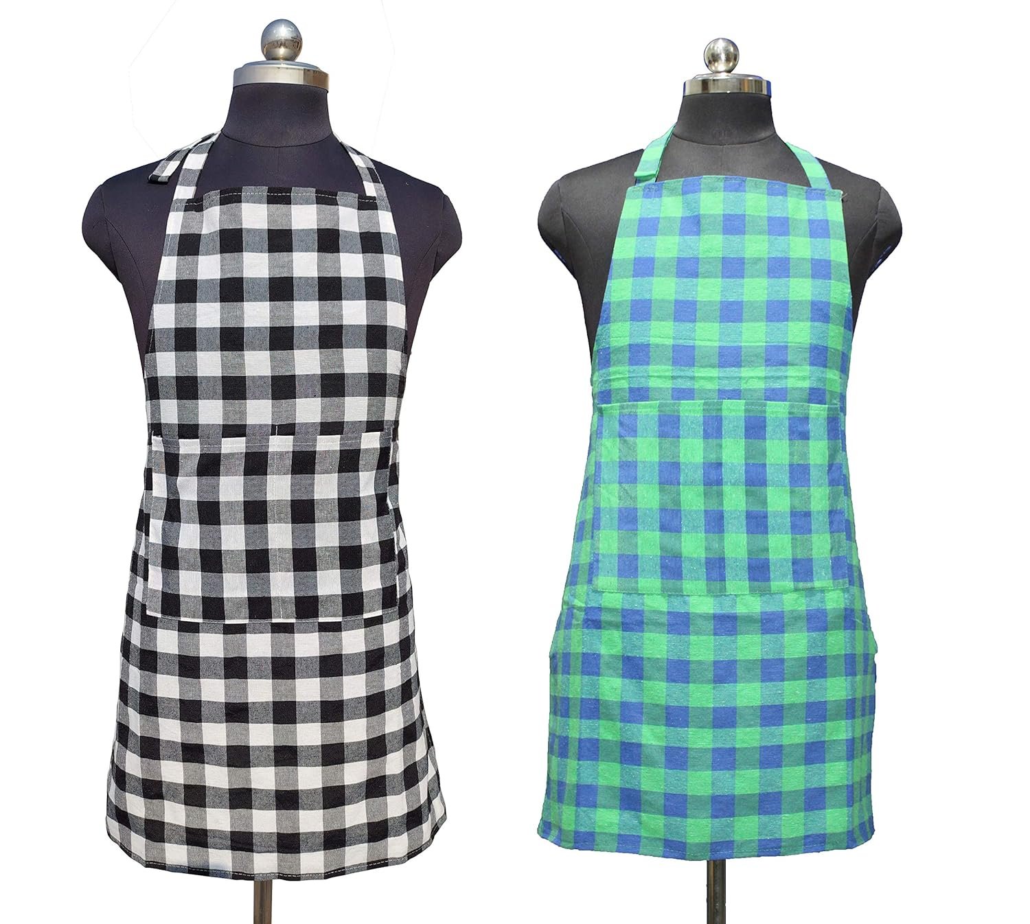 GLUN Waterproof Unisex Kitchen Checkered Design Apron with 2 Front Centre Pocket With Adjustable Neck Strap (Pack Of 2) - Image 5