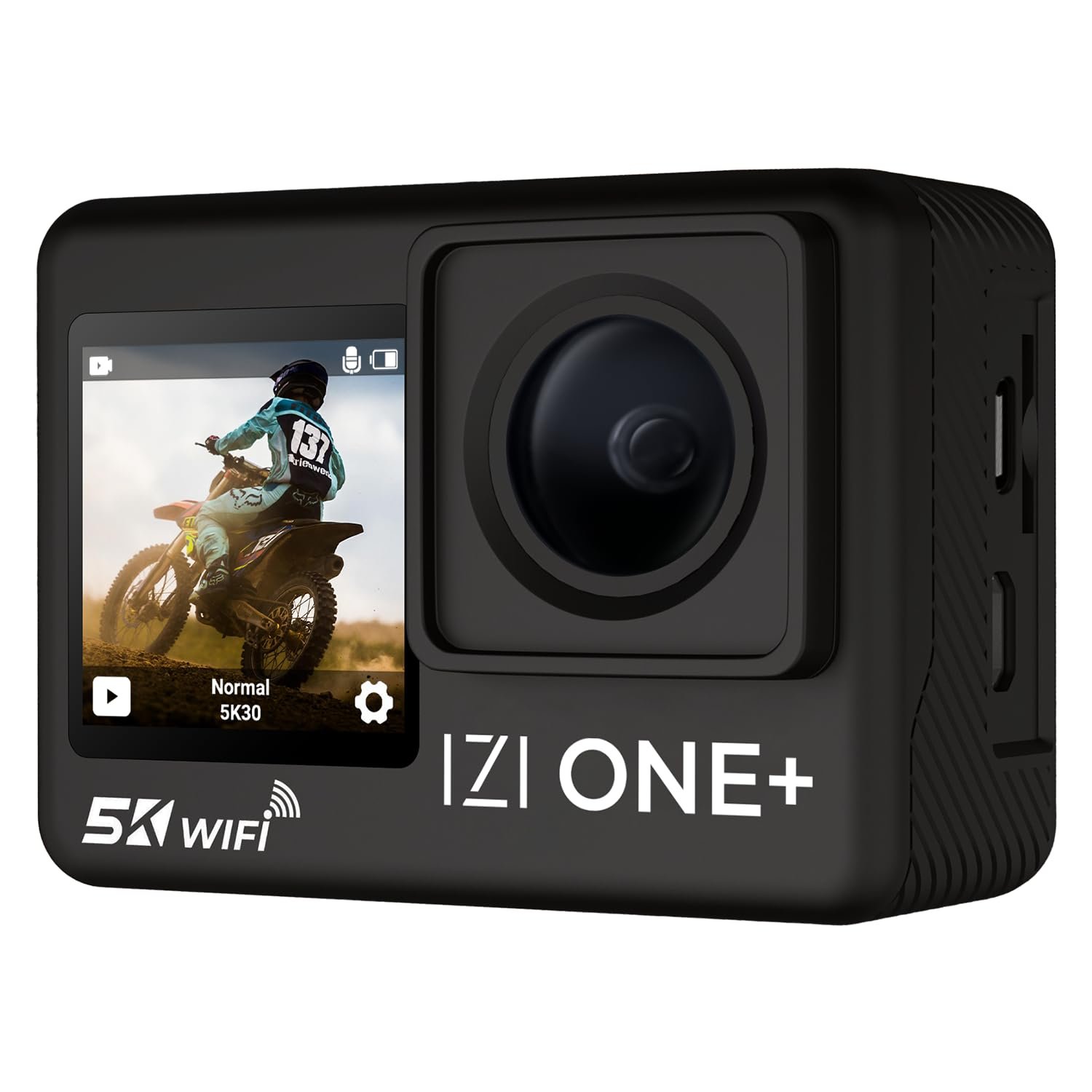 IZI ONE Plus 5K 48MP Action Camera - 6-Axis Gyro Stabilization, 110ft Waterproof, Vlogging, 170° FOV, WiFi, Dual Touch Screen Video Camera, 2X 1350mAh Batteries, Fast C-Type Charge HQ External Mic. - Image 2