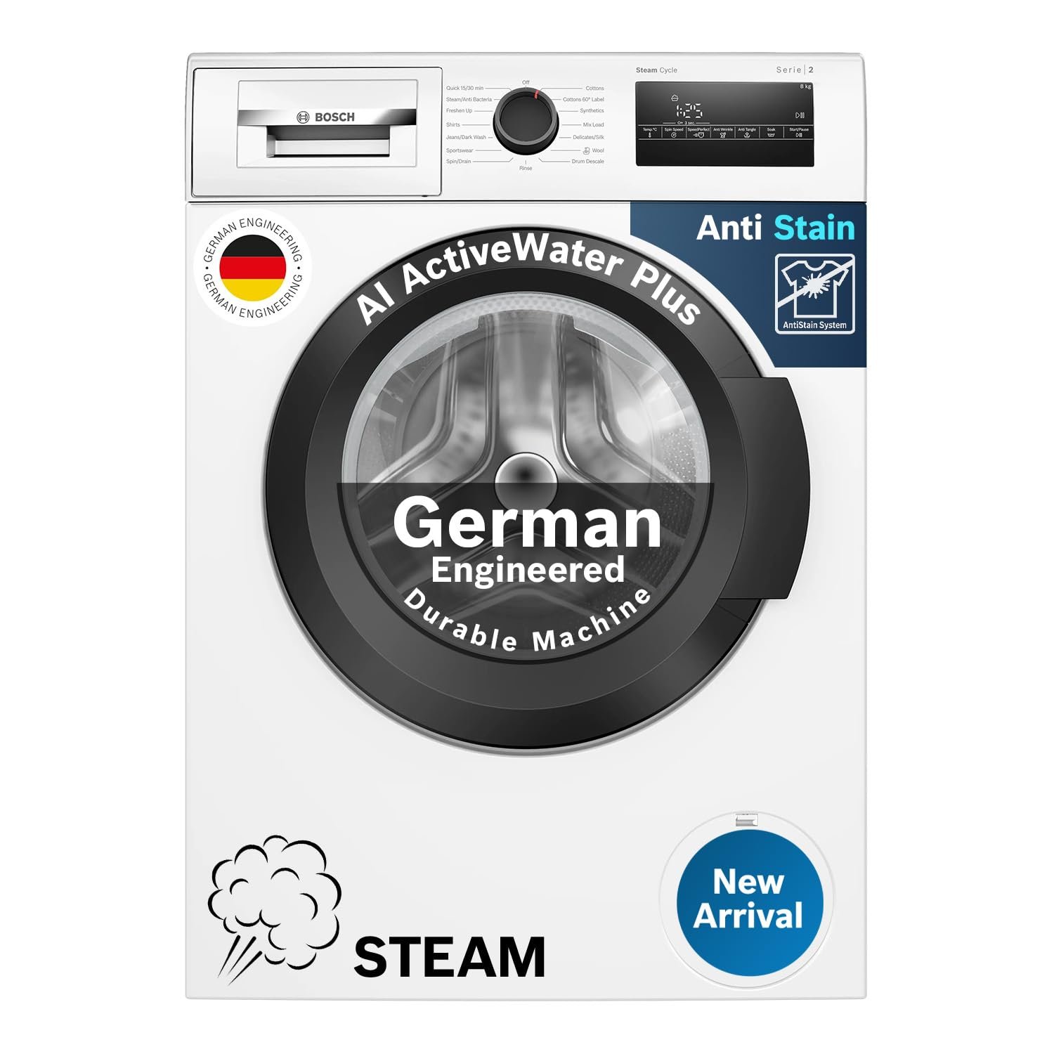 Bosch 8KG 5 Star Fully-Automatic Front Loading Washing Machine (WAJ28260IN,White,AI Active Water Plus,In-Built Heater) - Image 2