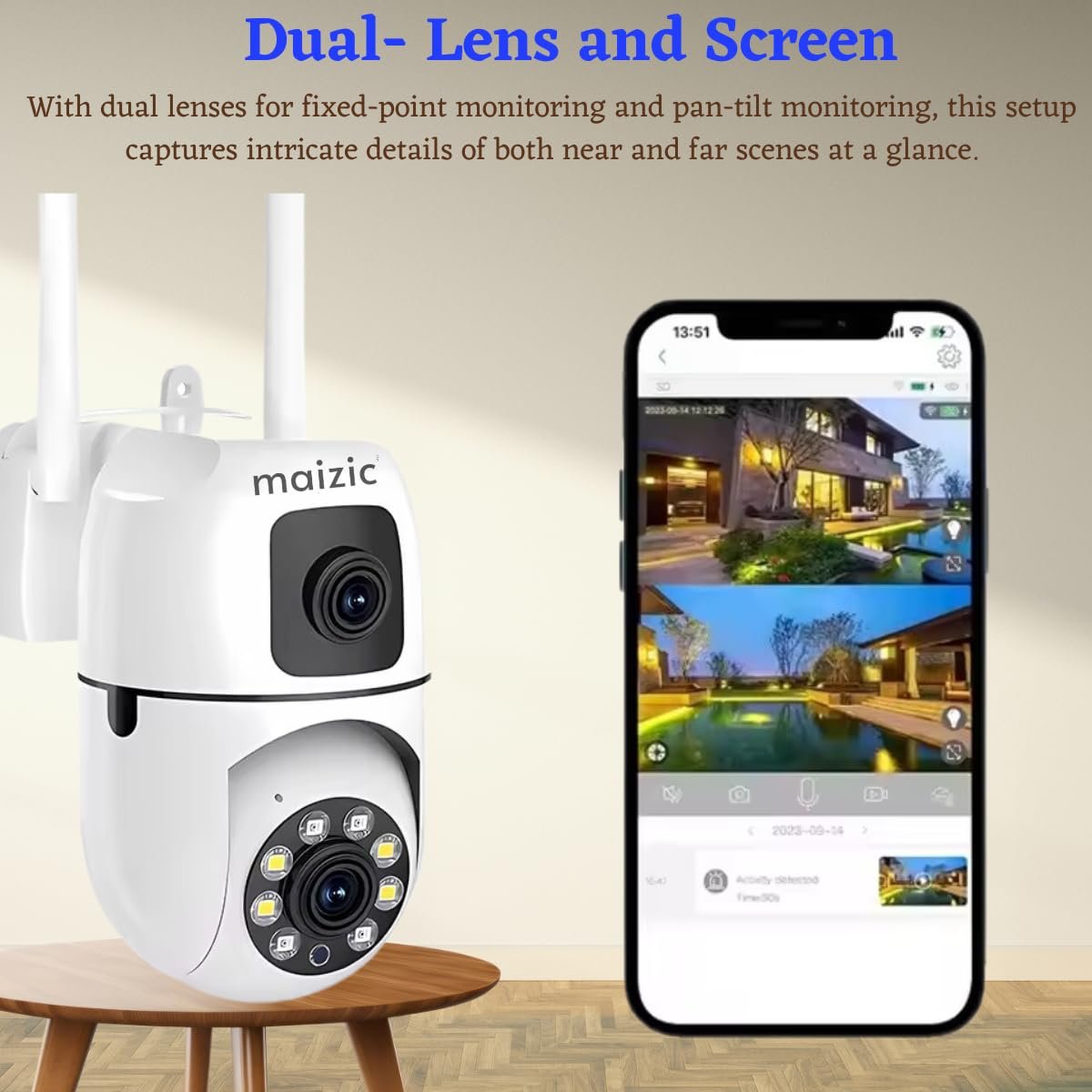 Maizic Smarthome Dual Lens Mini Fox | 5+5MP WiFi CCTV Camera with PTZ & Fixed View | AI Motion Detection, Color Night Vision, Two-Way Audio, 360° Coverage, App Remote Access - Image 4