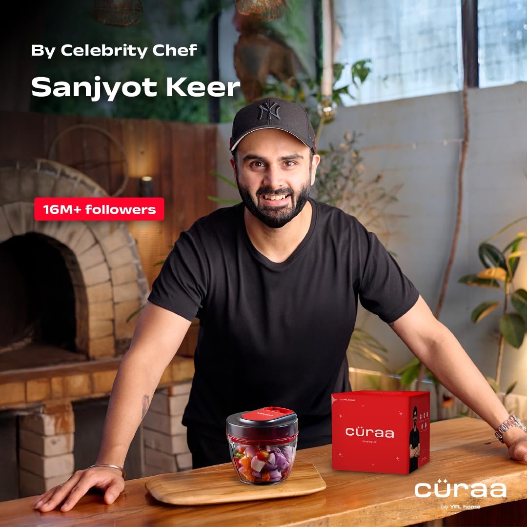 Cüraa by YFL home ChopLab Lite Manual Chopper | 650 ml Portable Vegetable Chopper| Mini Chopper for Kitchen with Stainless Steel Blades for Chopping Onion, Ginger, Garlic, Vegetables, Herbs, Nuts |Red - Image 3