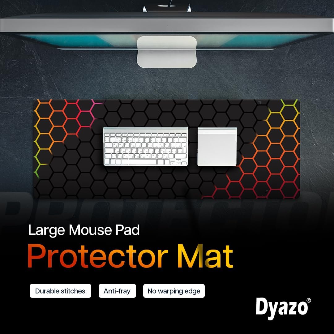 Dyazo Hexagonal Pattern Desk Mat | Water-Resistant Anti-Slip Desk Pad | Extended Gaming Mouse Pad with Rubber Stitched Edges (800mm x 300mm x 3mm) for Laptop & Computer – Black & Orange - Image 5